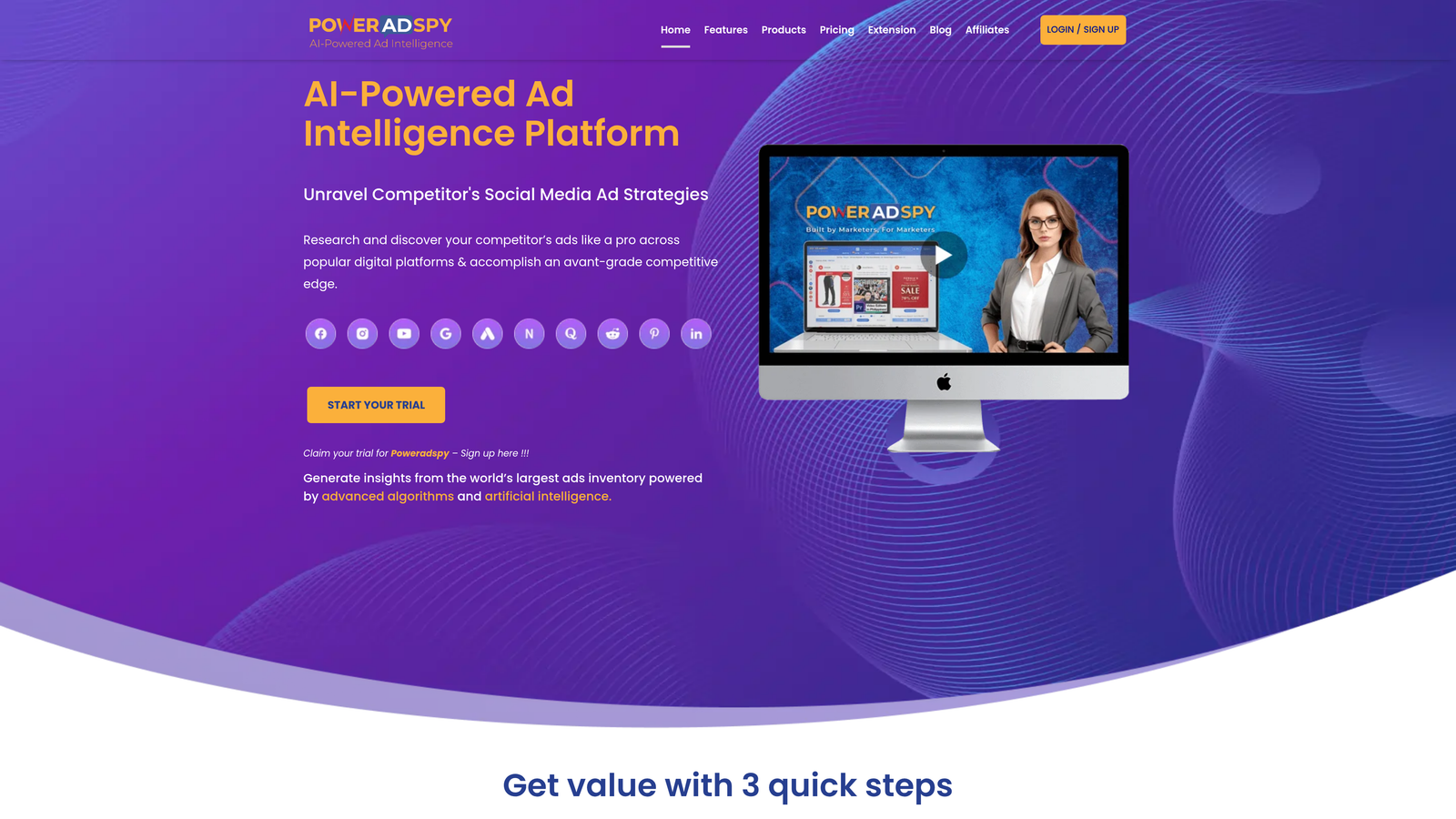 Screenshot of PowerAdSpy website