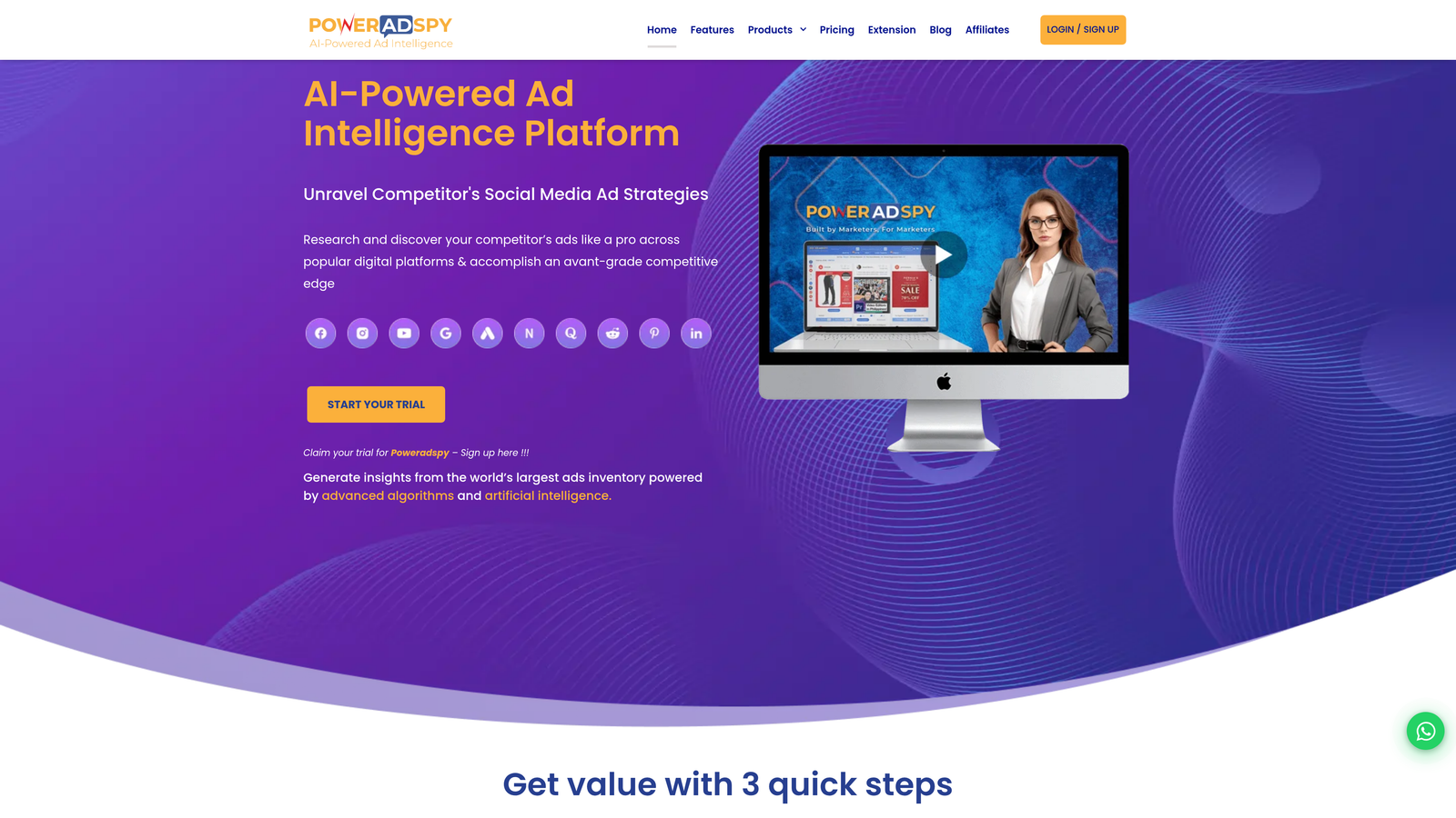 Screenshot of PowerAdSpy website