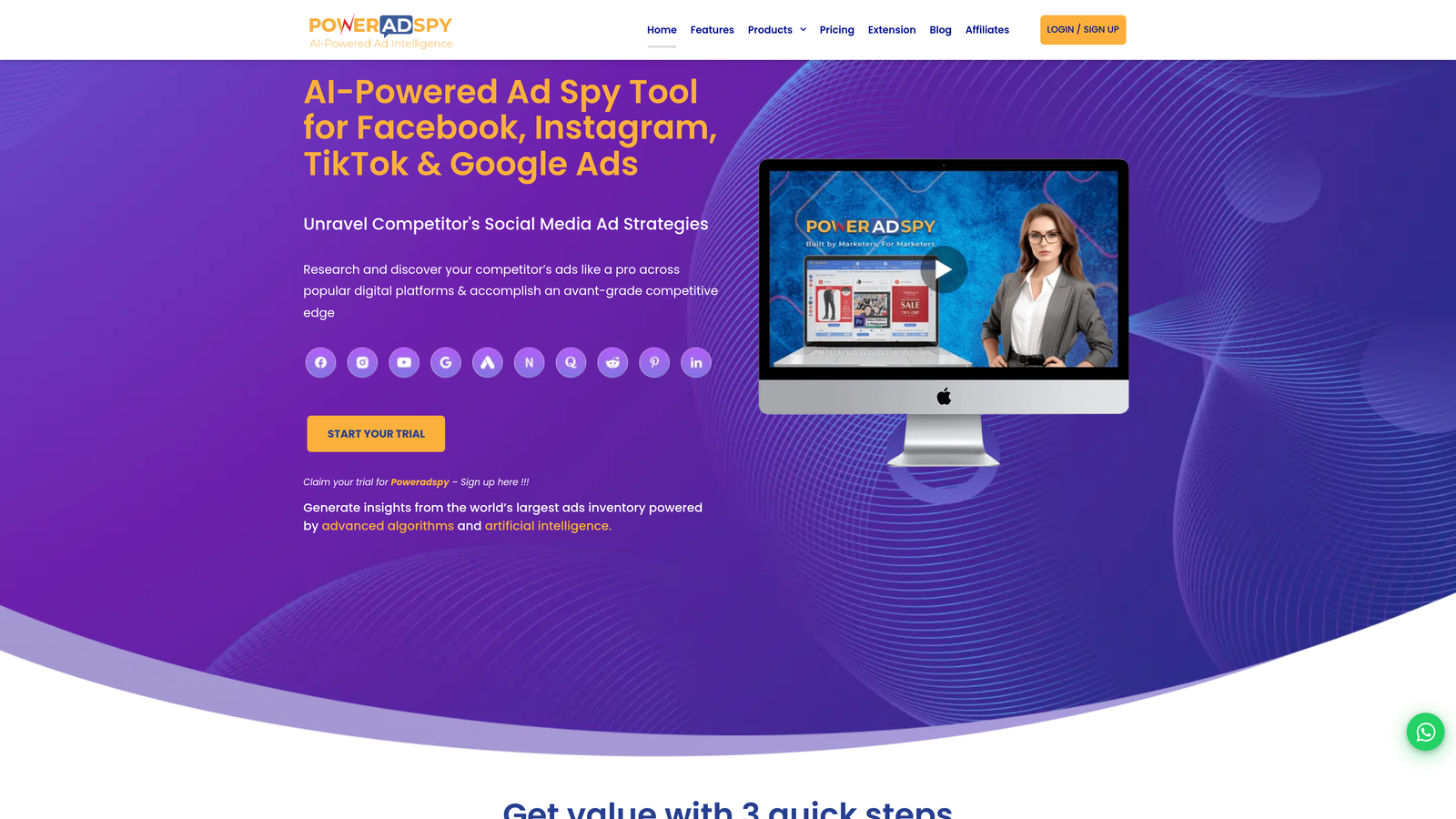 Screenshot of PowerAdSpy website