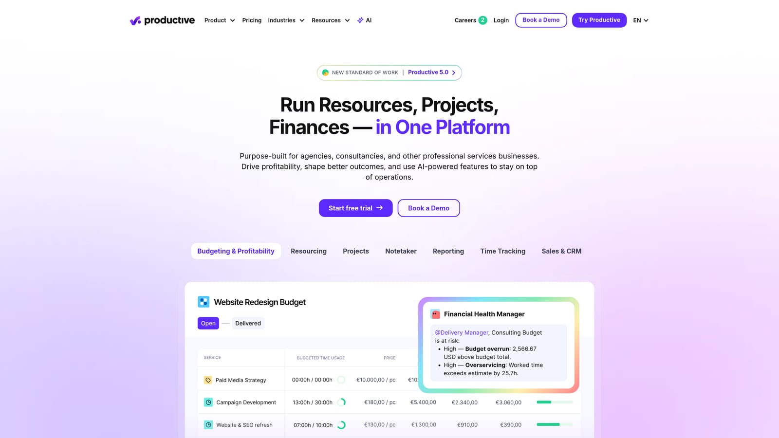 Screenshot of Productive website