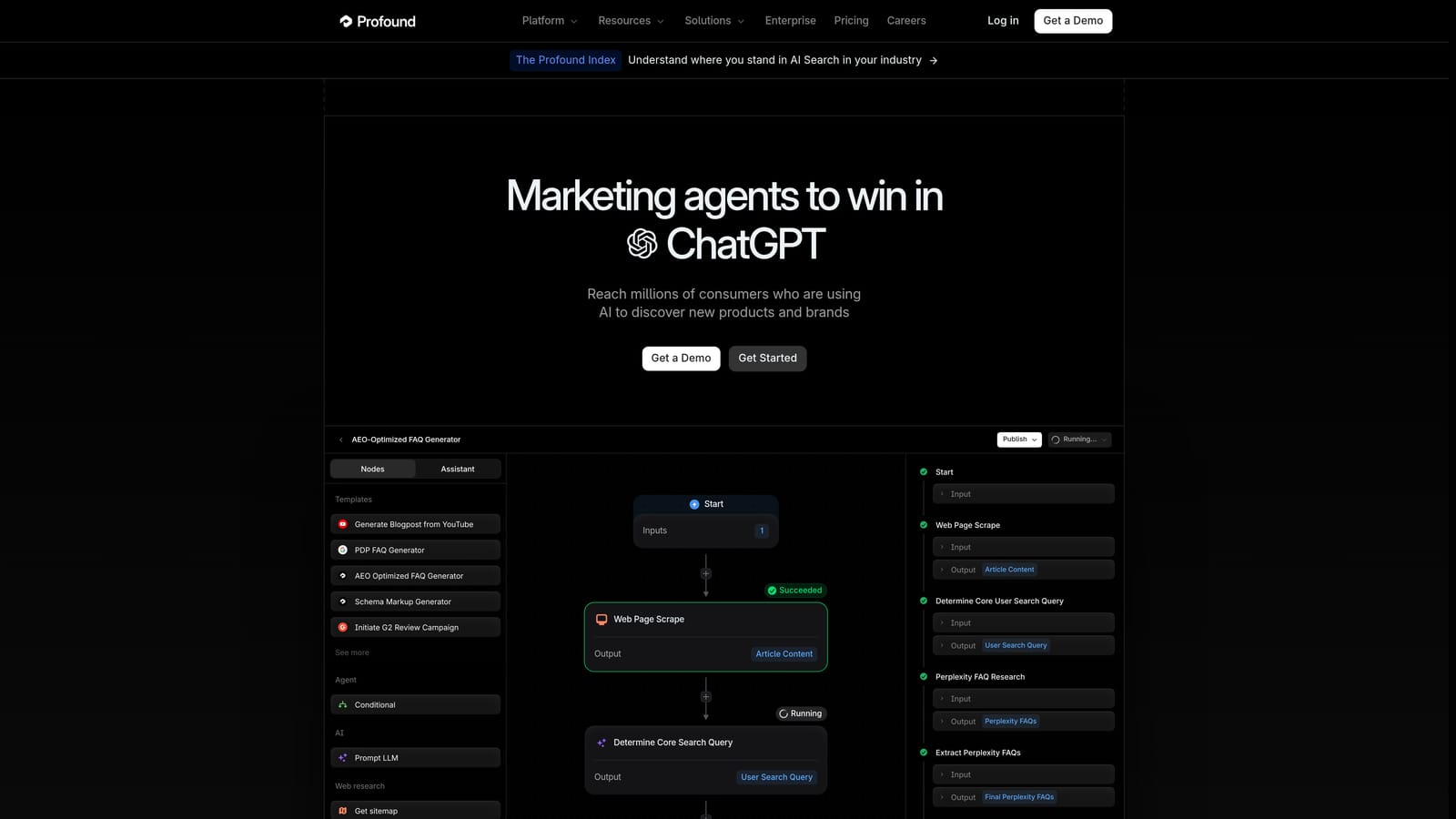 Screenshot of Profound website