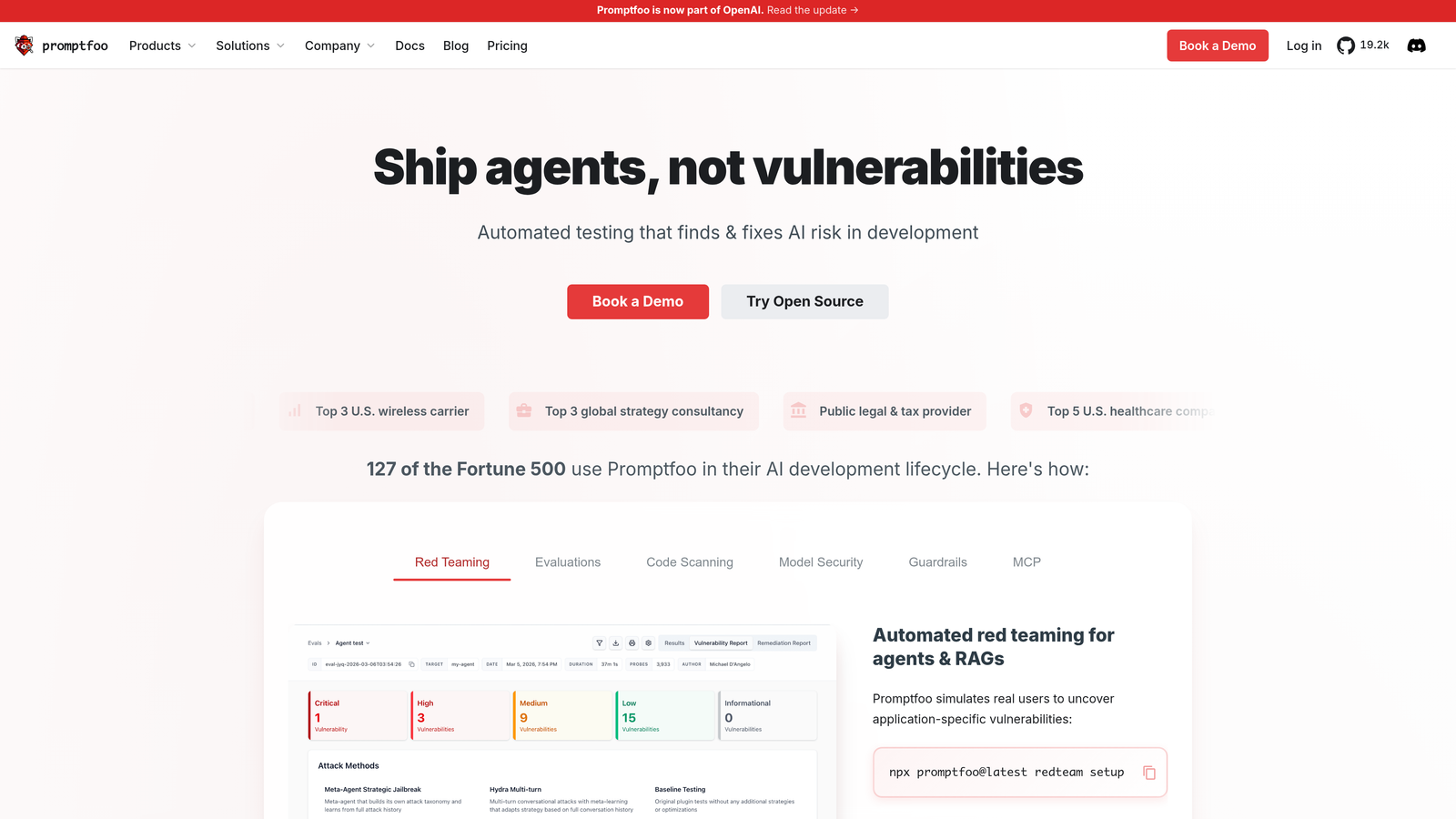 Screenshot of Promptfoo website