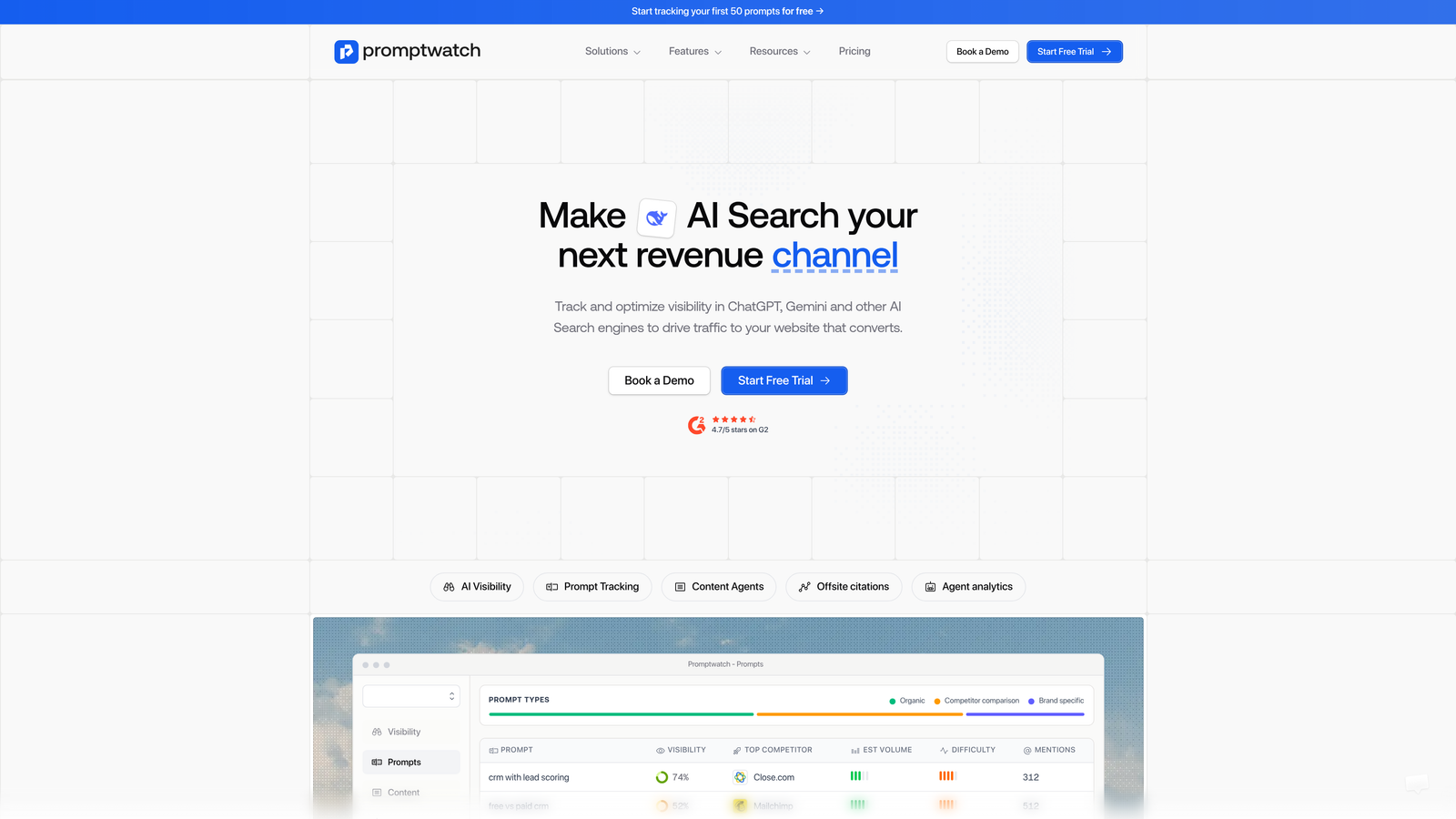 Screenshot of Promptwatch website