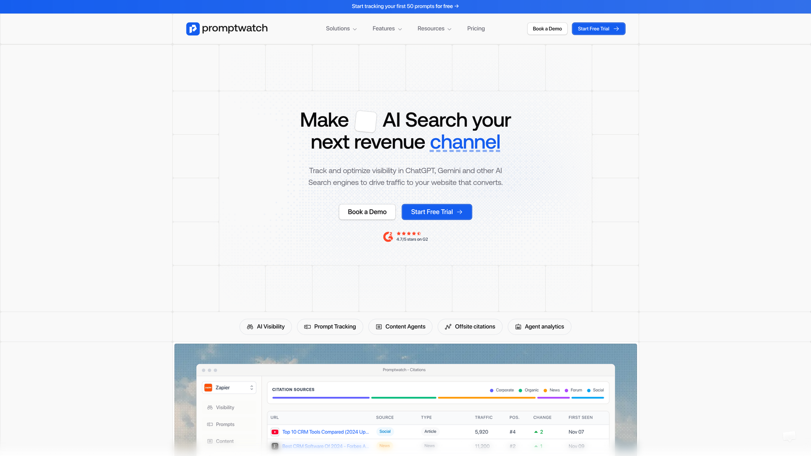 Screenshot of Promptwatch website