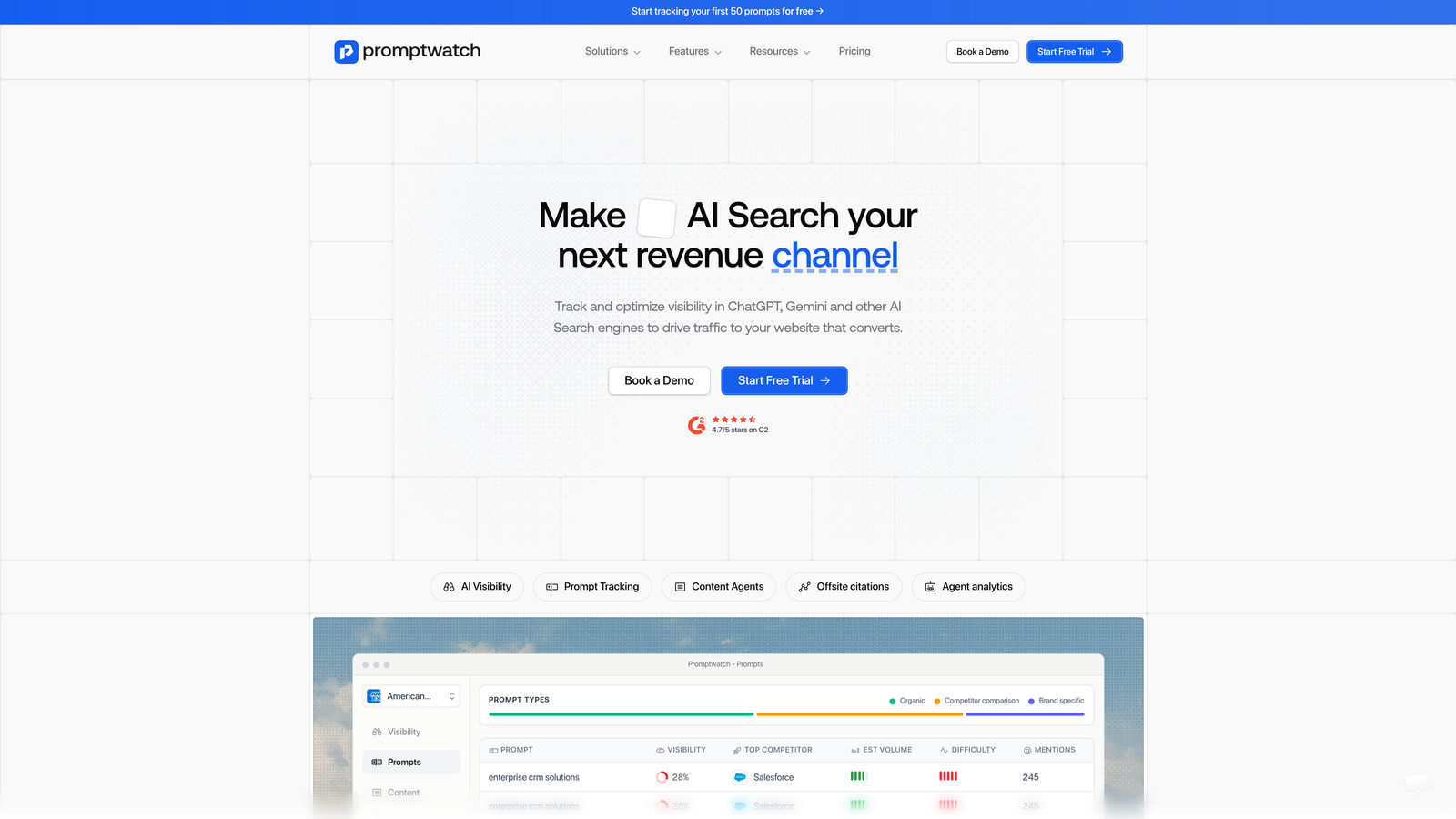 Screenshot of Promptwatch website