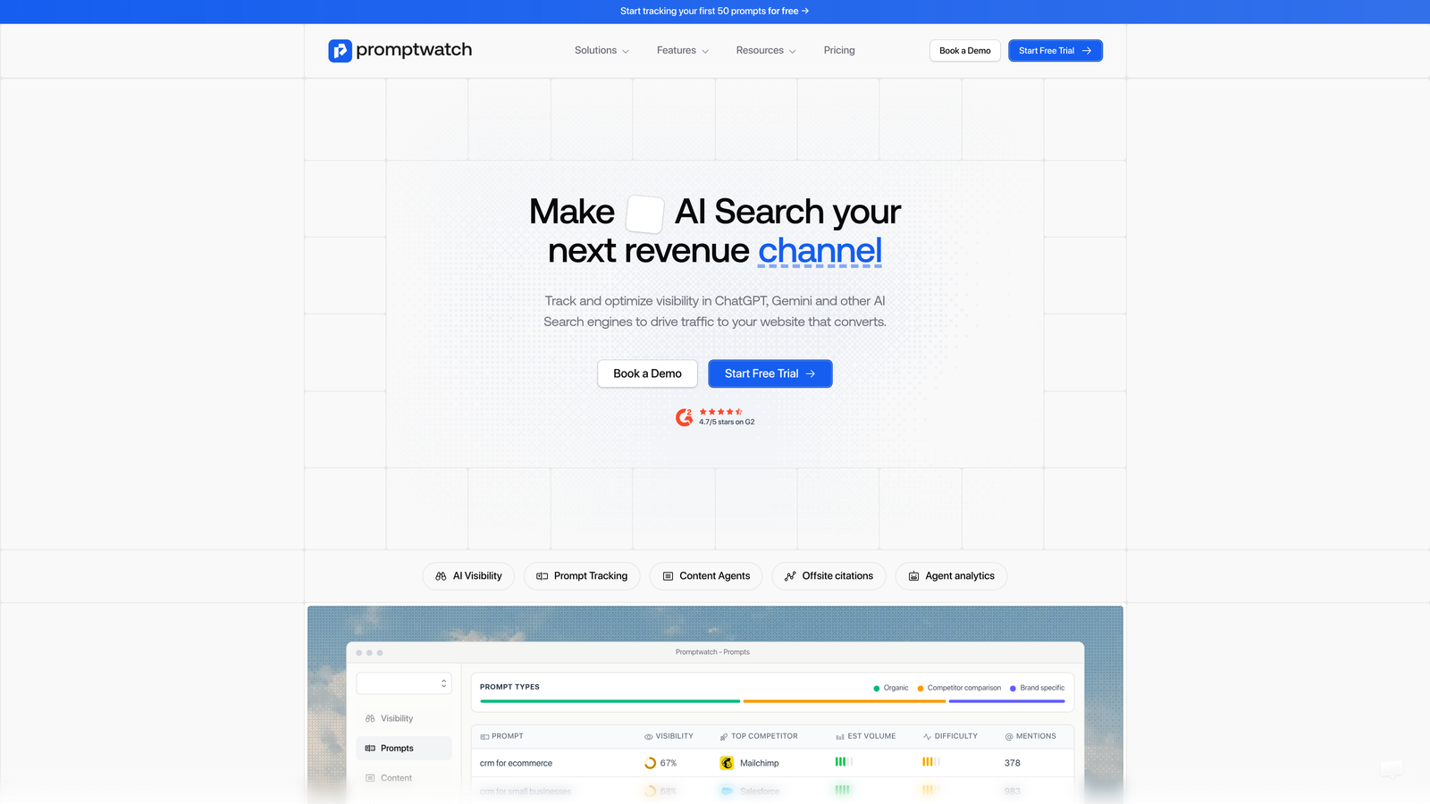 Screenshot of Promptwatch website