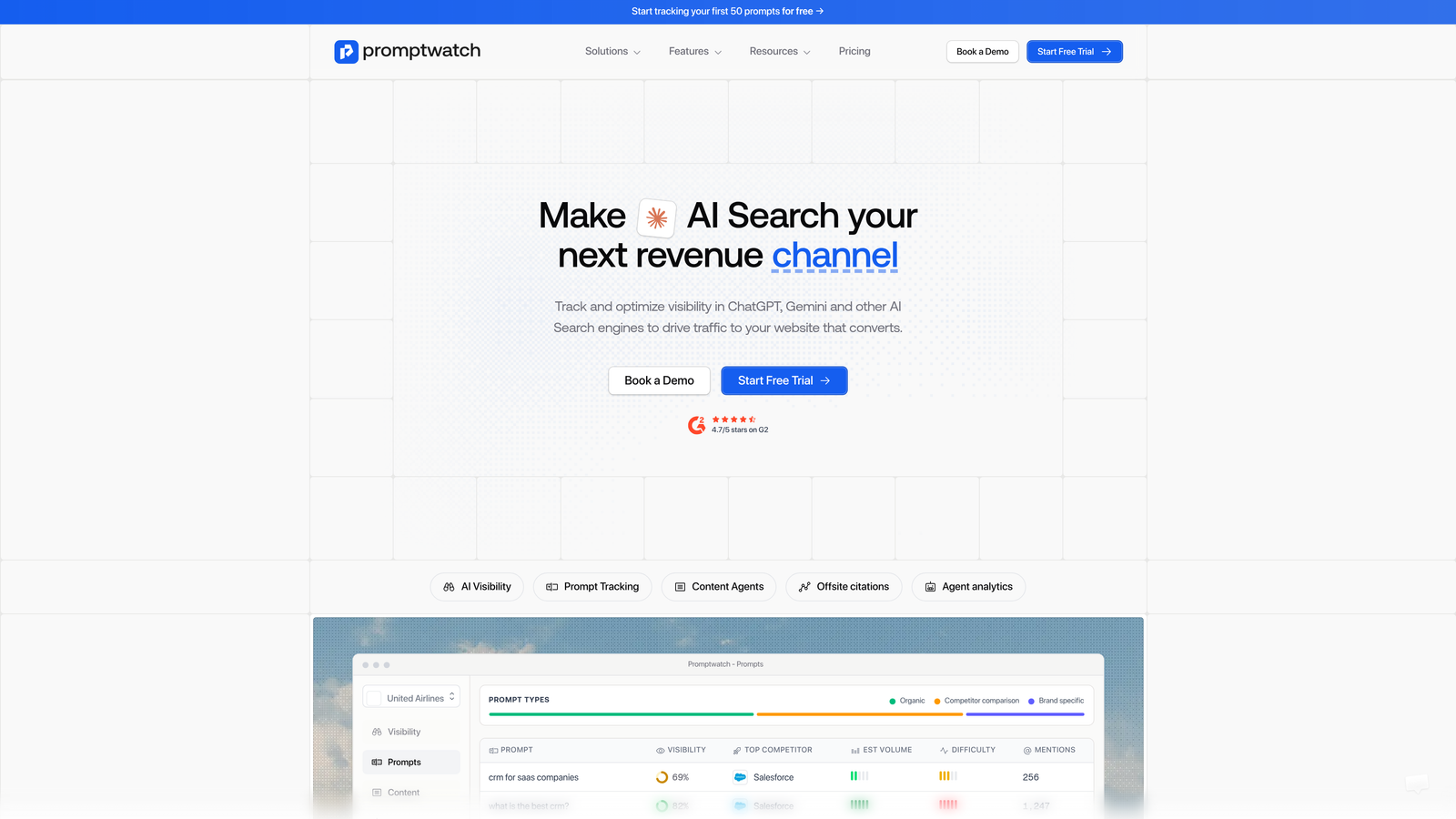Screenshot of Promptwatch website