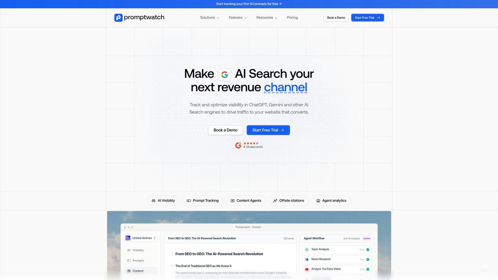 Screenshot of Promptwatch website
