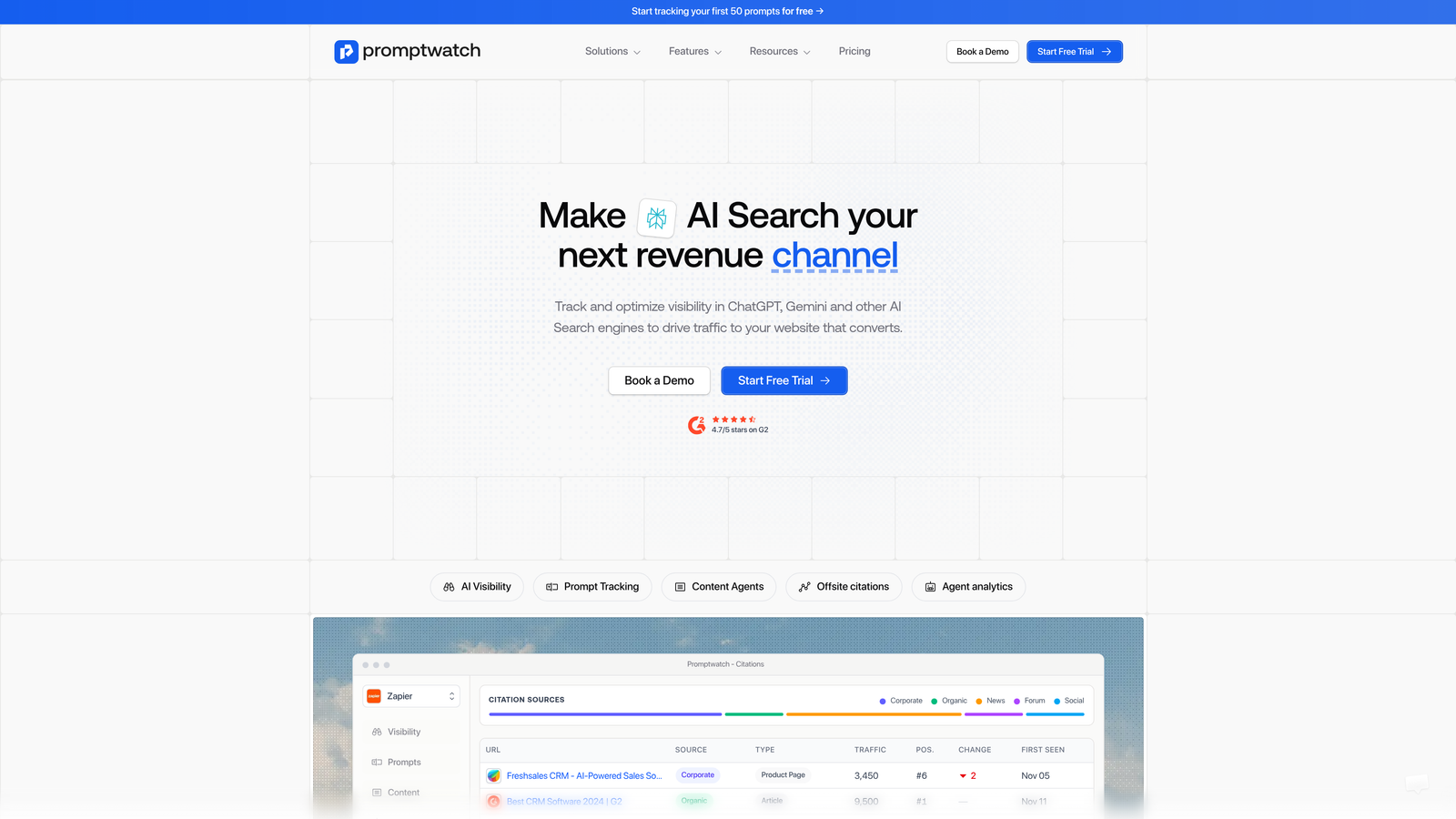 Screenshot of Promptwatch website