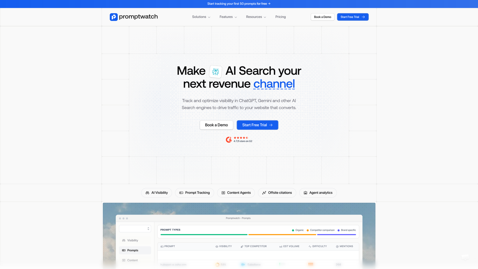 Screenshot of Promptwatch website