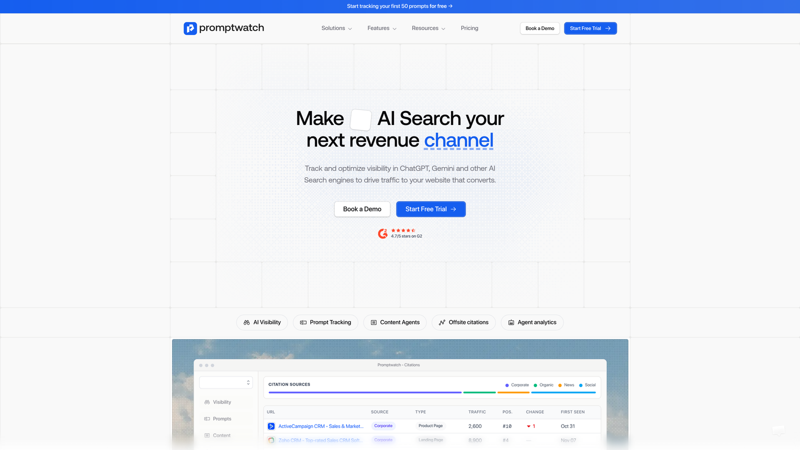 Screenshot of Promptwatch website