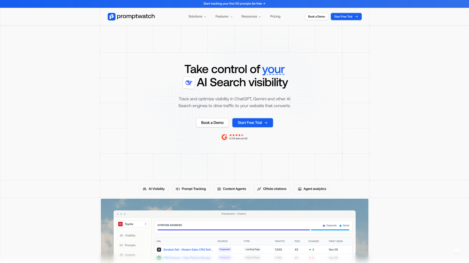 Screenshot of Promptwatch website