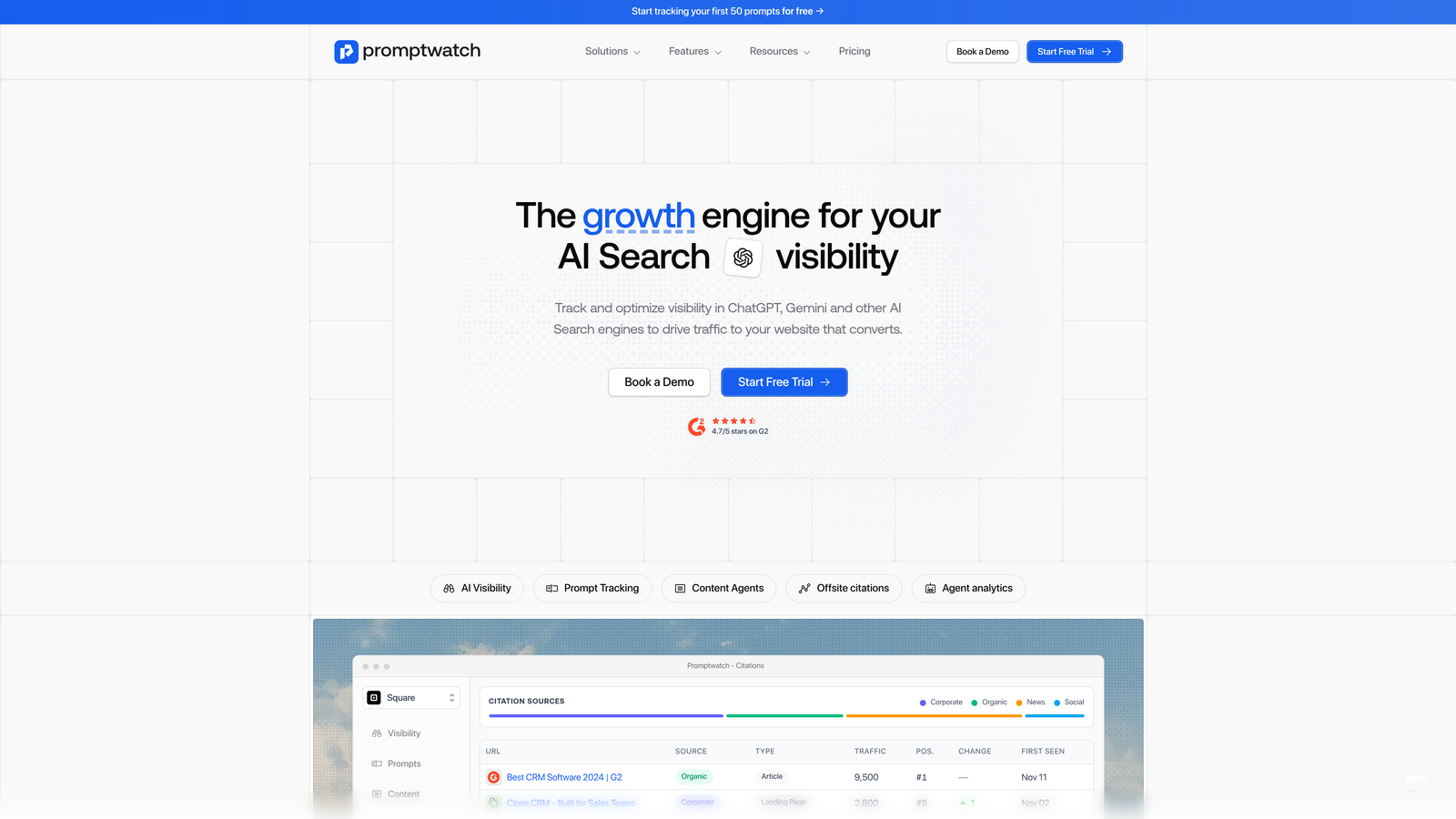 Screenshot of Promptwatch website