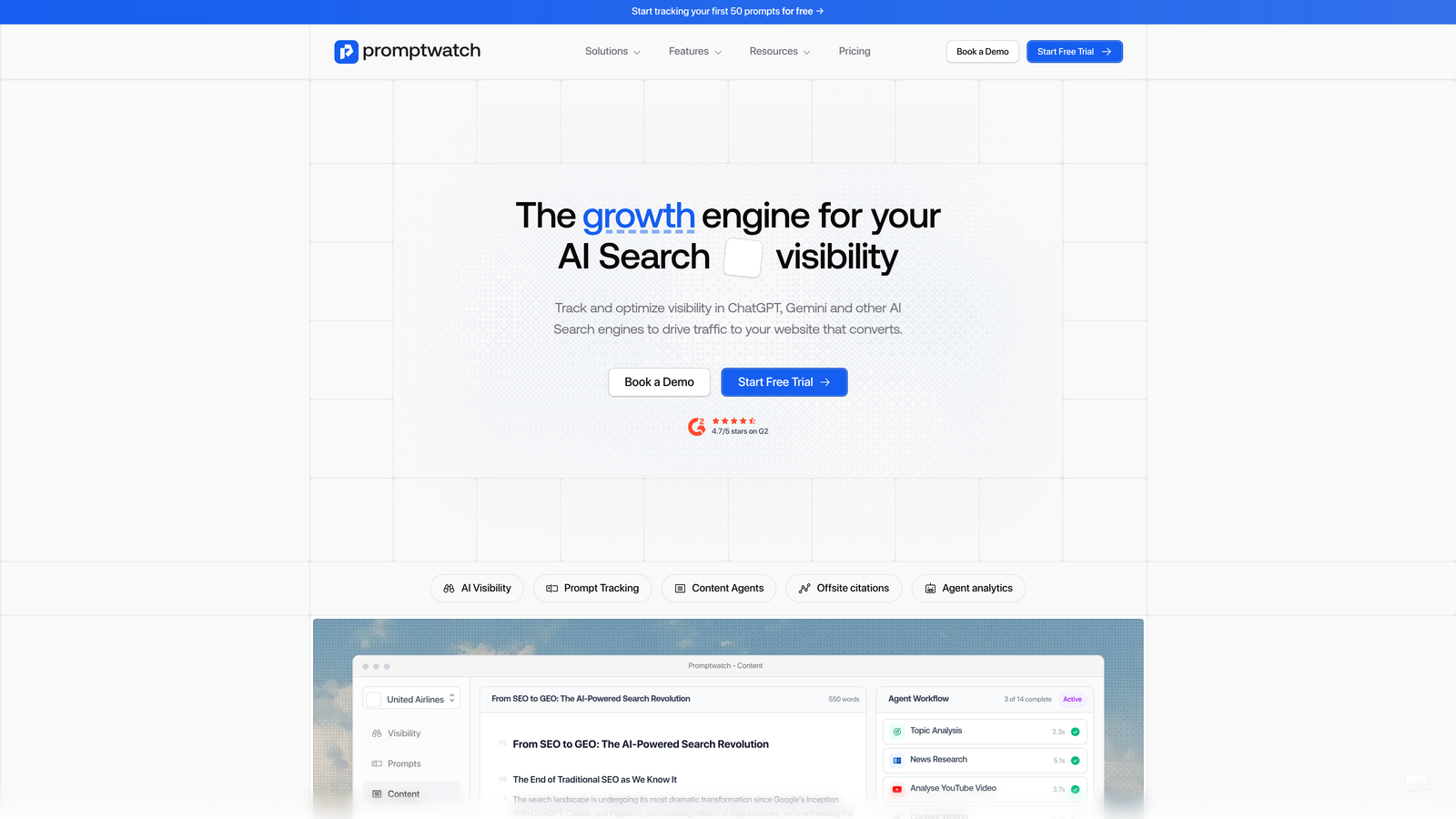Screenshot of Promptwatch website