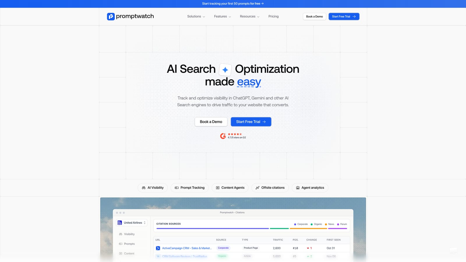 Screenshot of Promptwatch website
