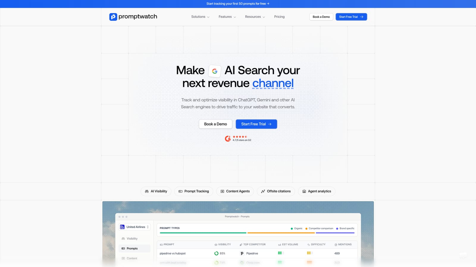 Screenshot of Promptwatch website