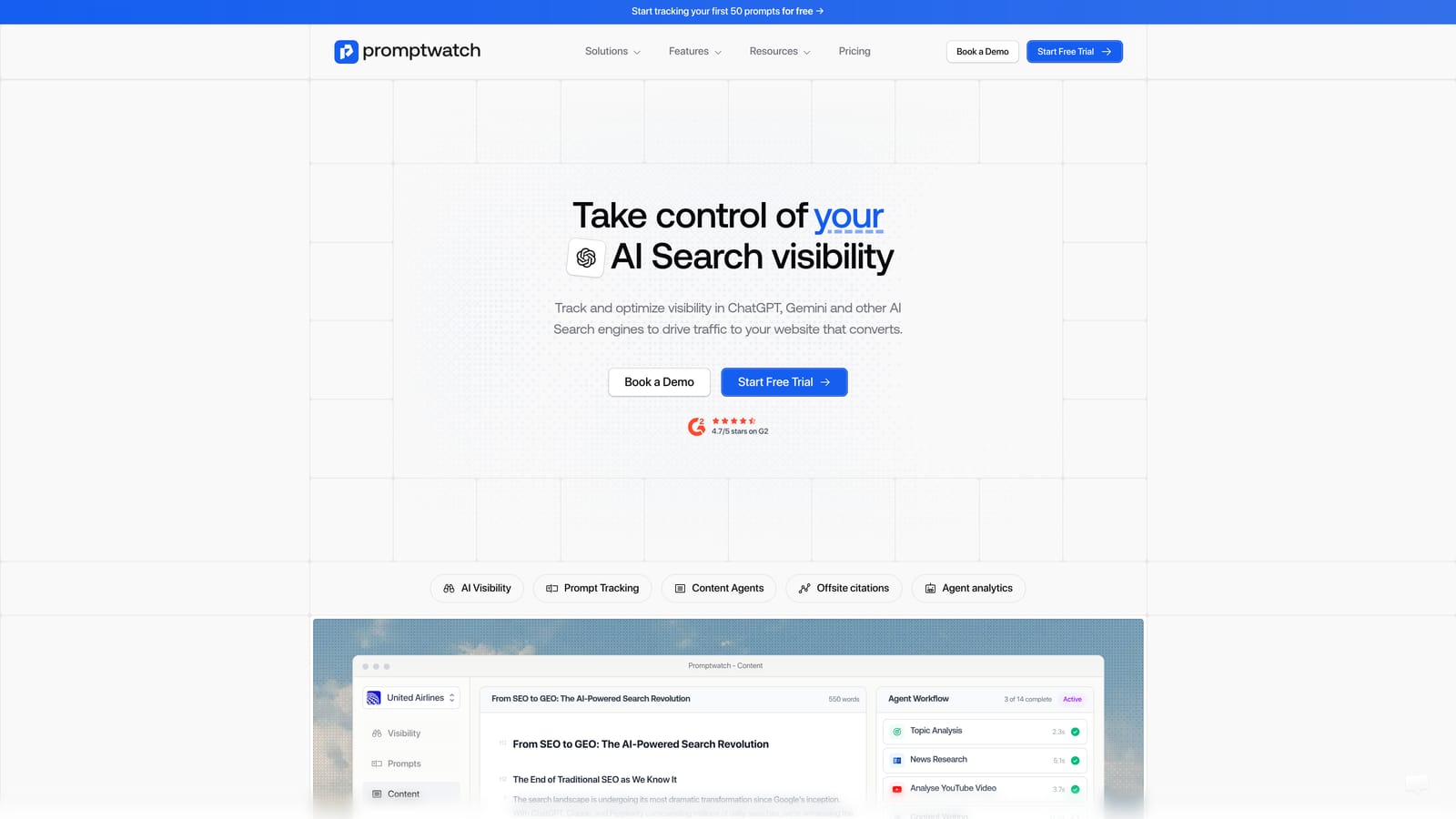 Screenshot of Promptwatch website
