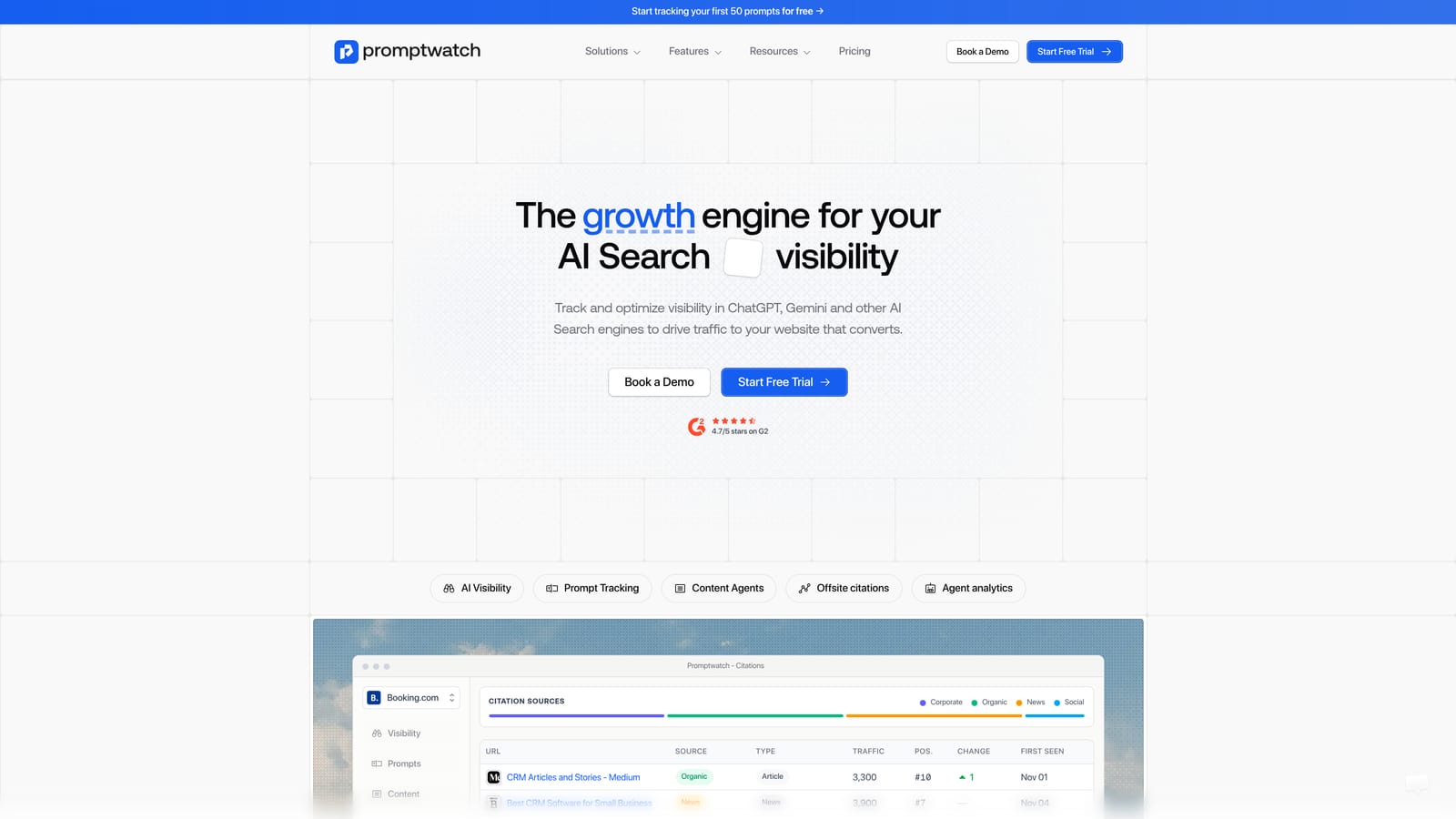 Screenshot of Promptwatch website