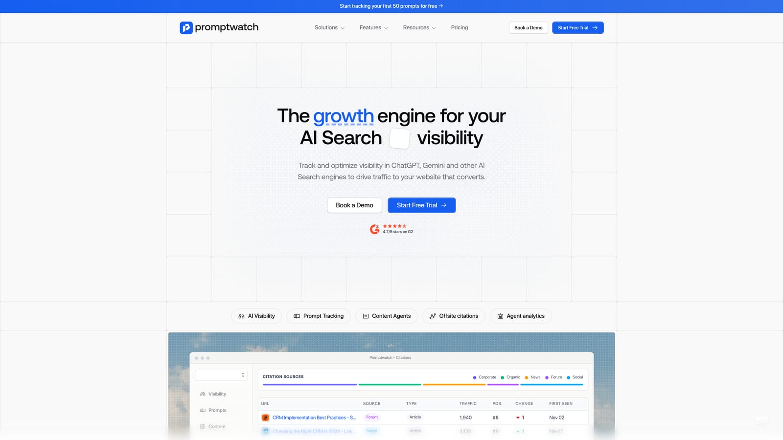 Screenshot of Promptwatch website