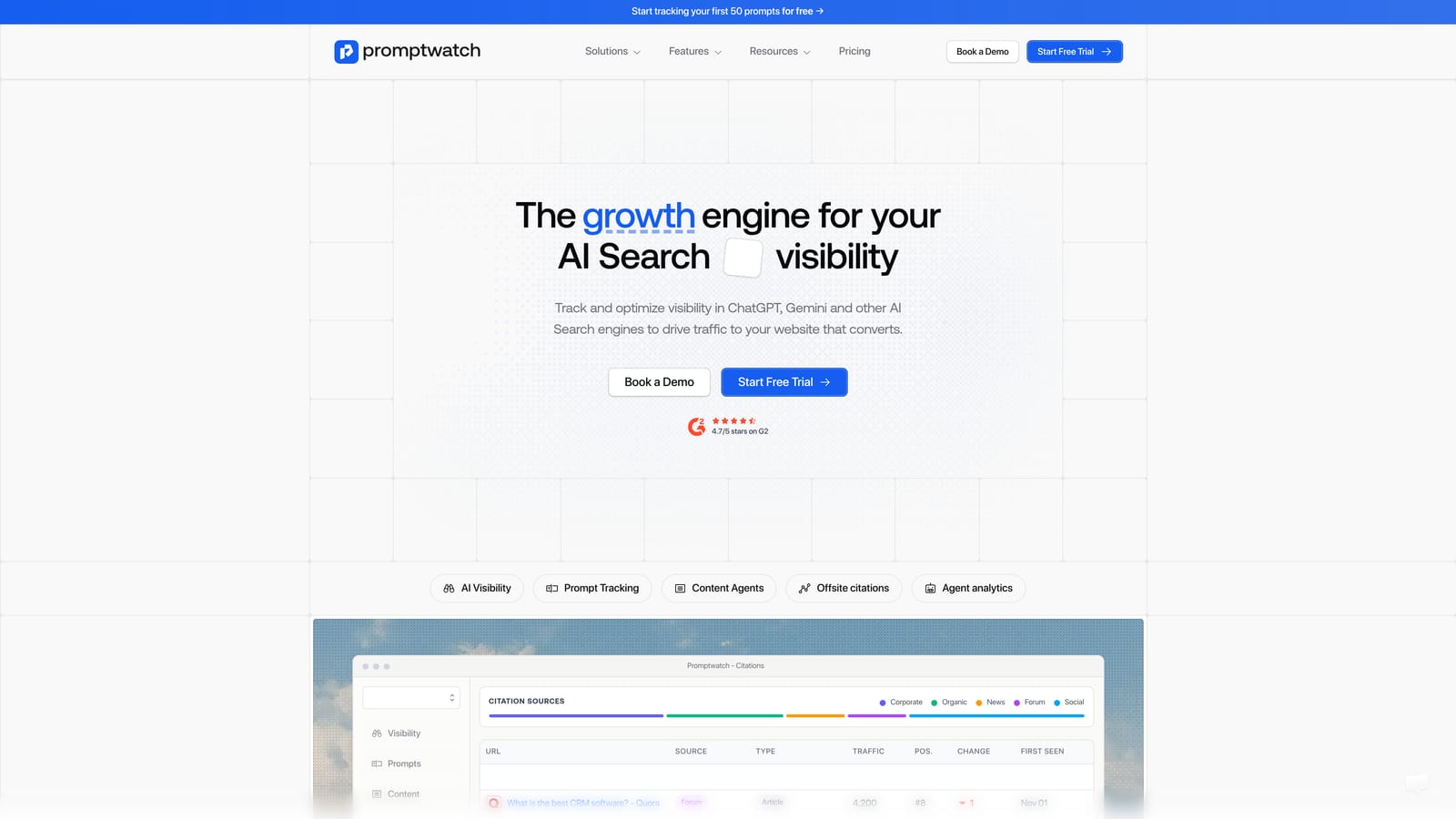 Screenshot of Promptwatch website