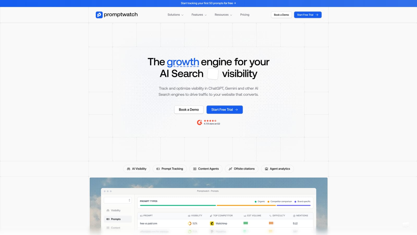 Screenshot of Promptwatch website