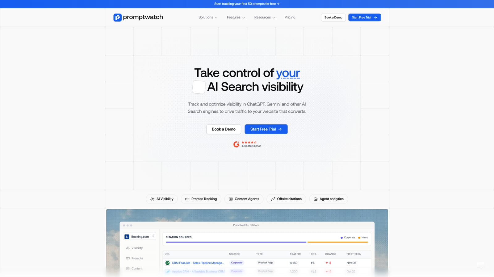 Screenshot of Promptwatch website