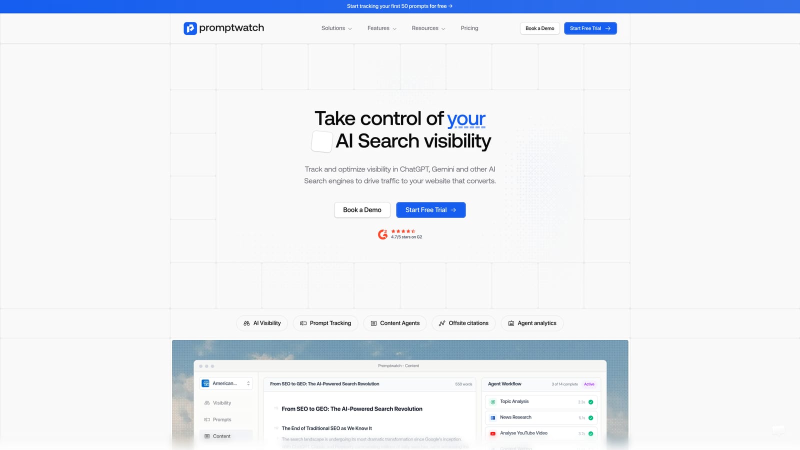 Screenshot of Promptwatch website