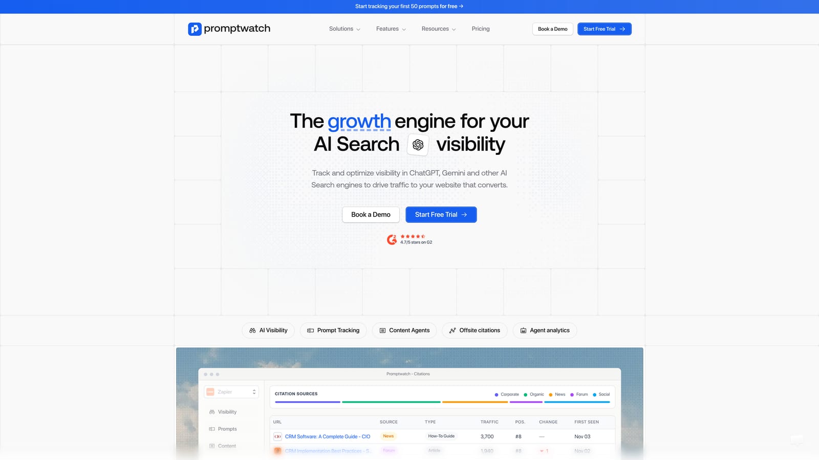 Screenshot of Promptwatch website