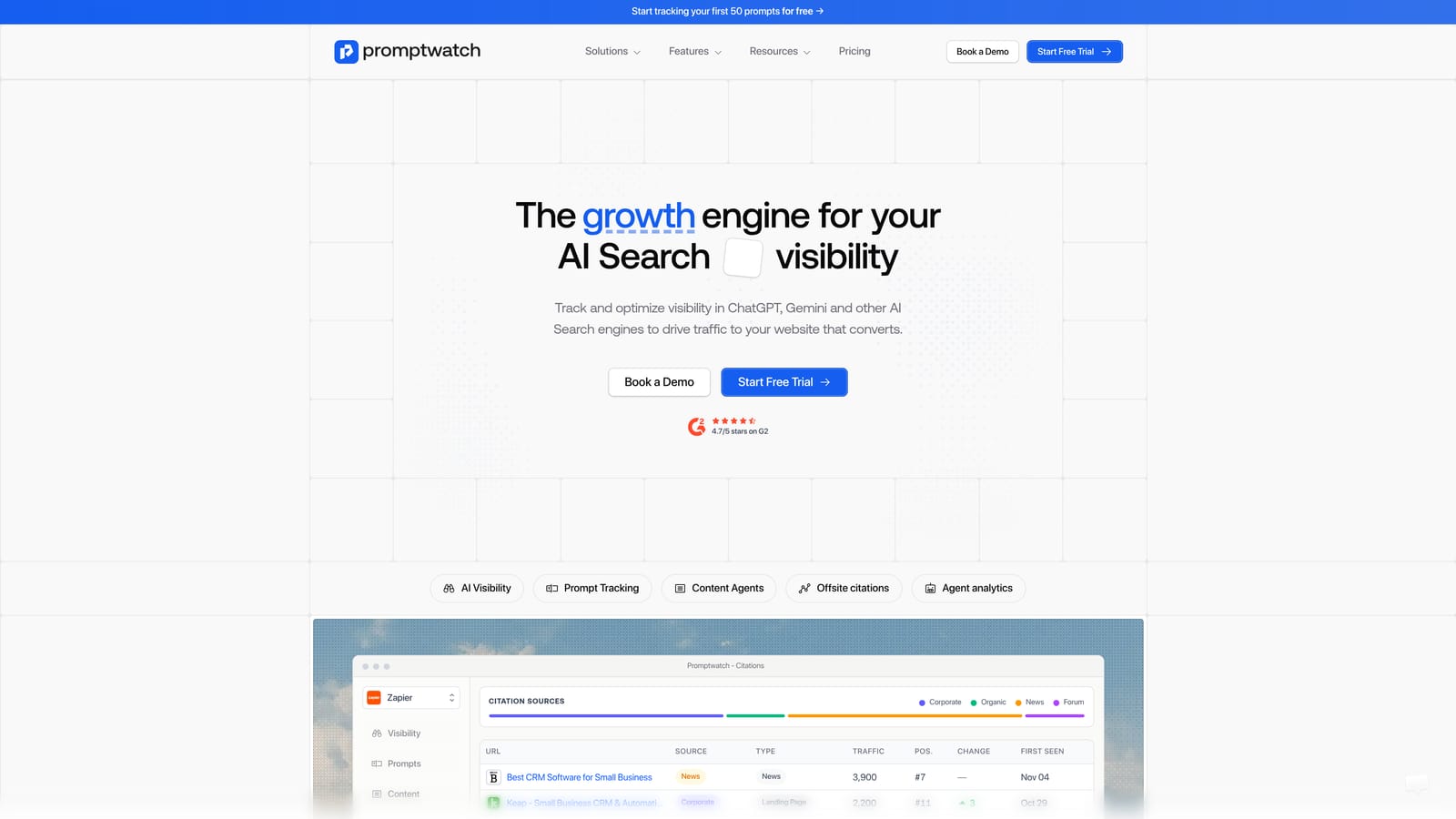 Screenshot of Promptwatch website