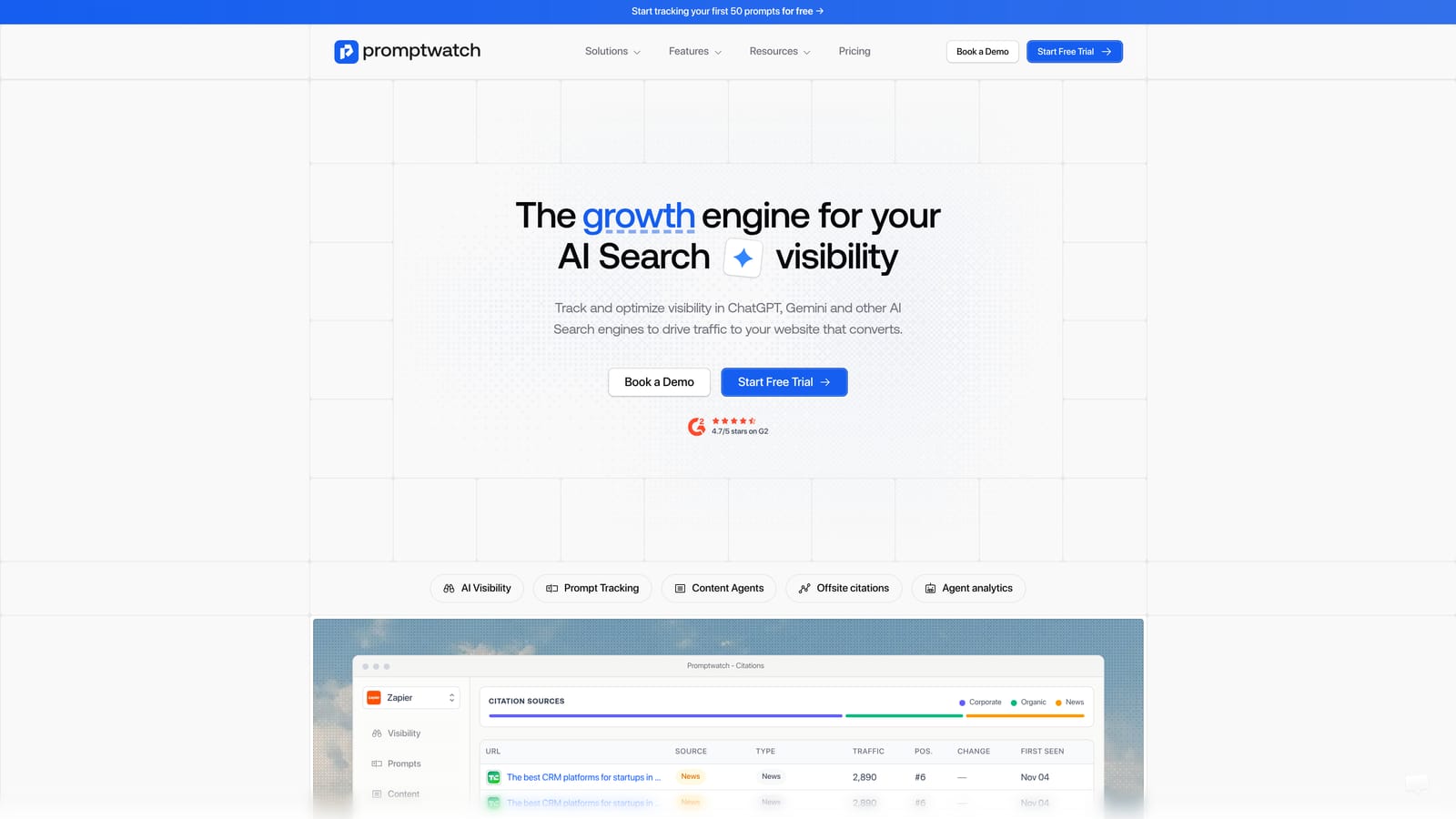Screenshot of Promptwatch website