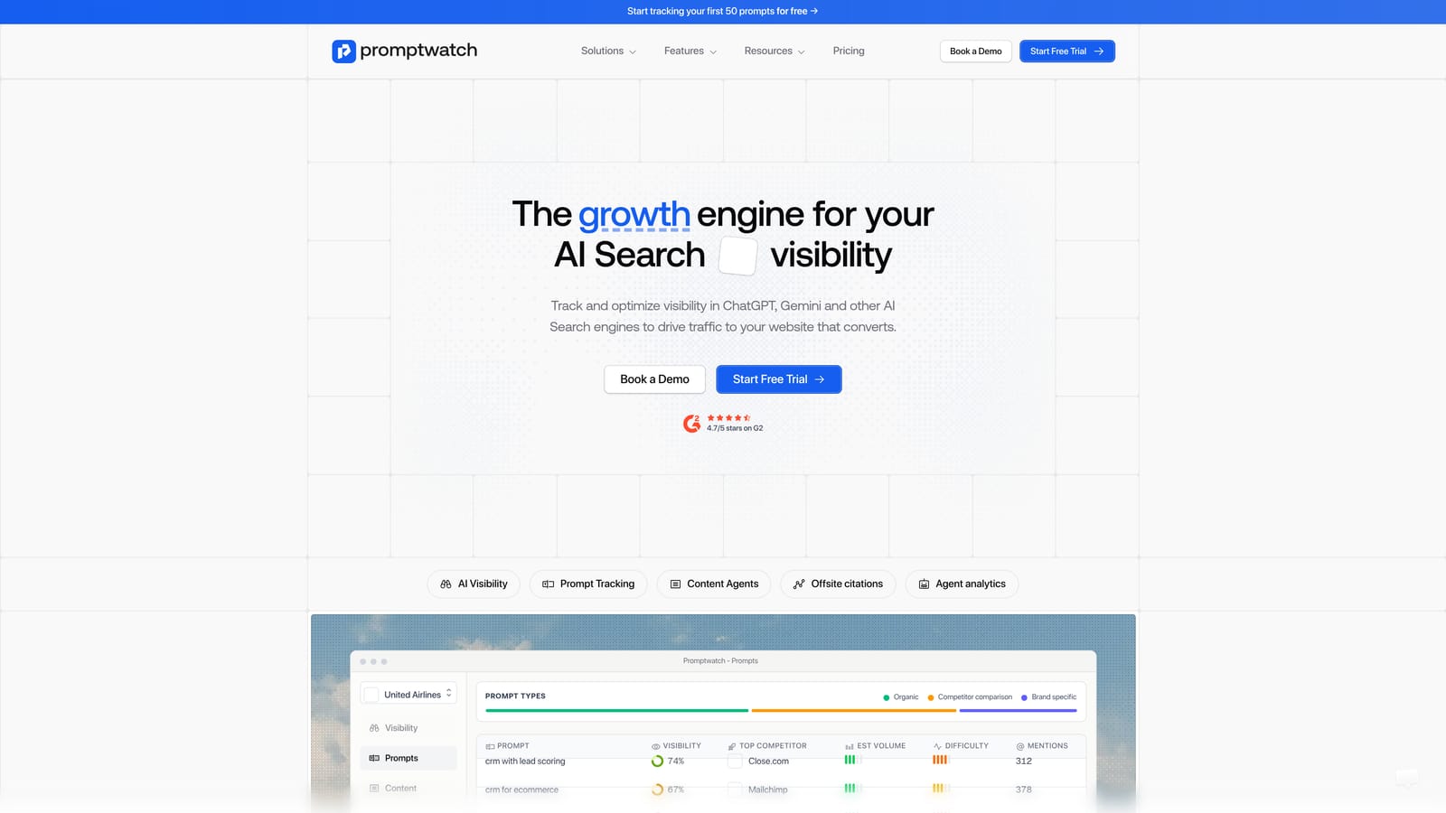 Screenshot of Promptwatch website