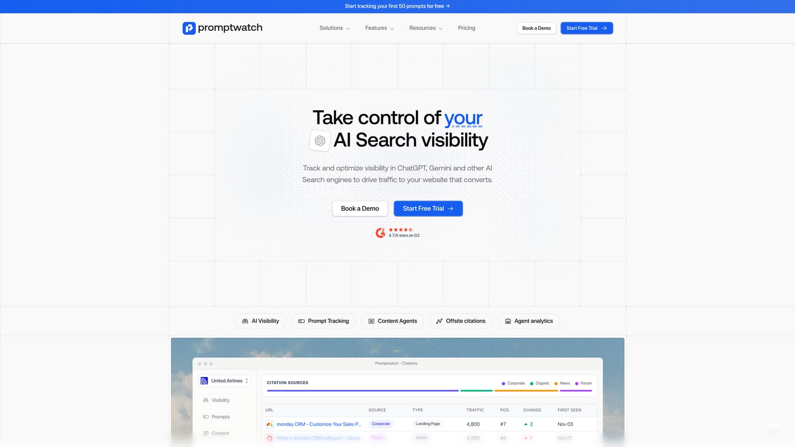 Screenshot of Promptwatch website