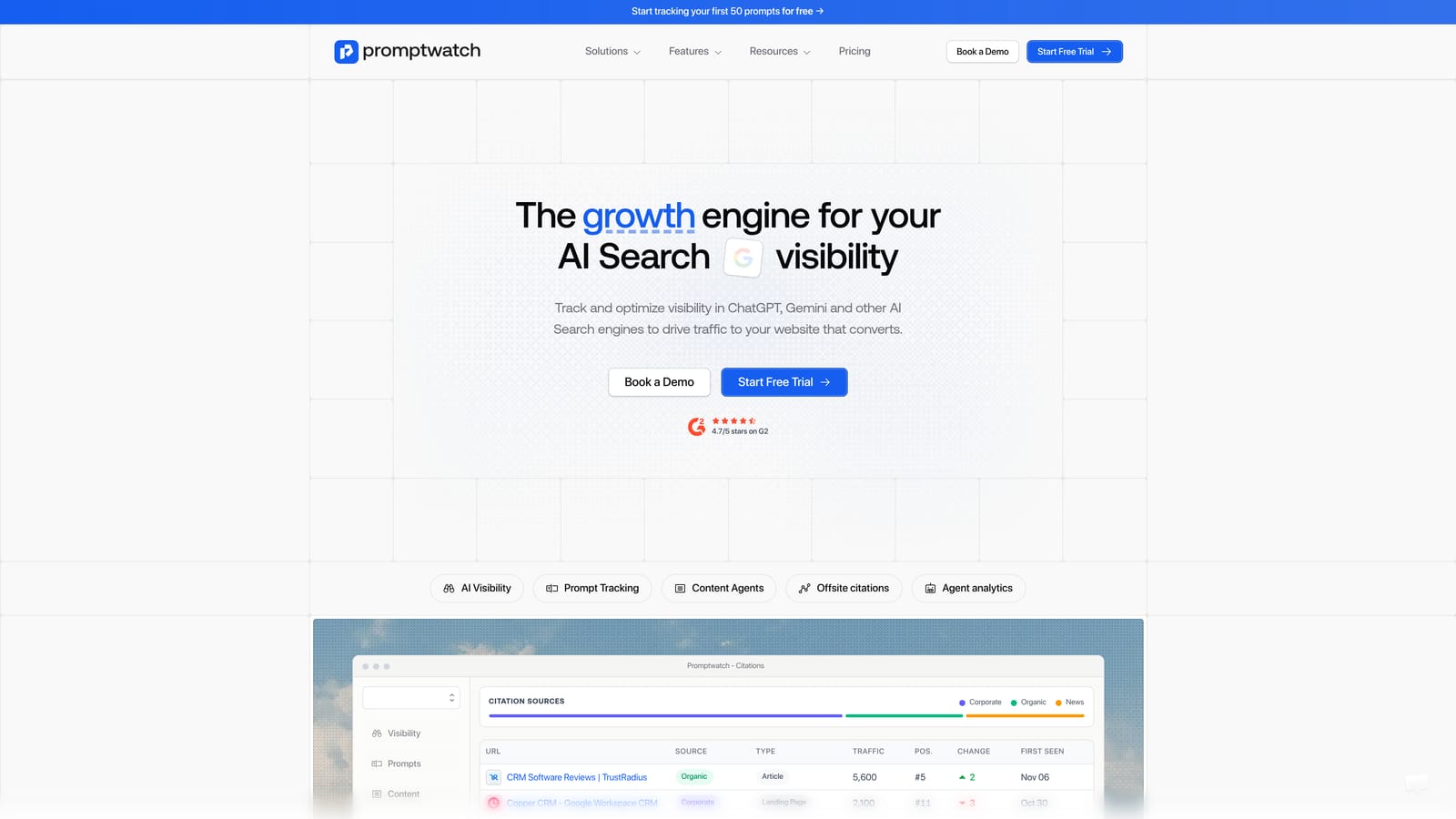 Screenshot of Promptwatch website