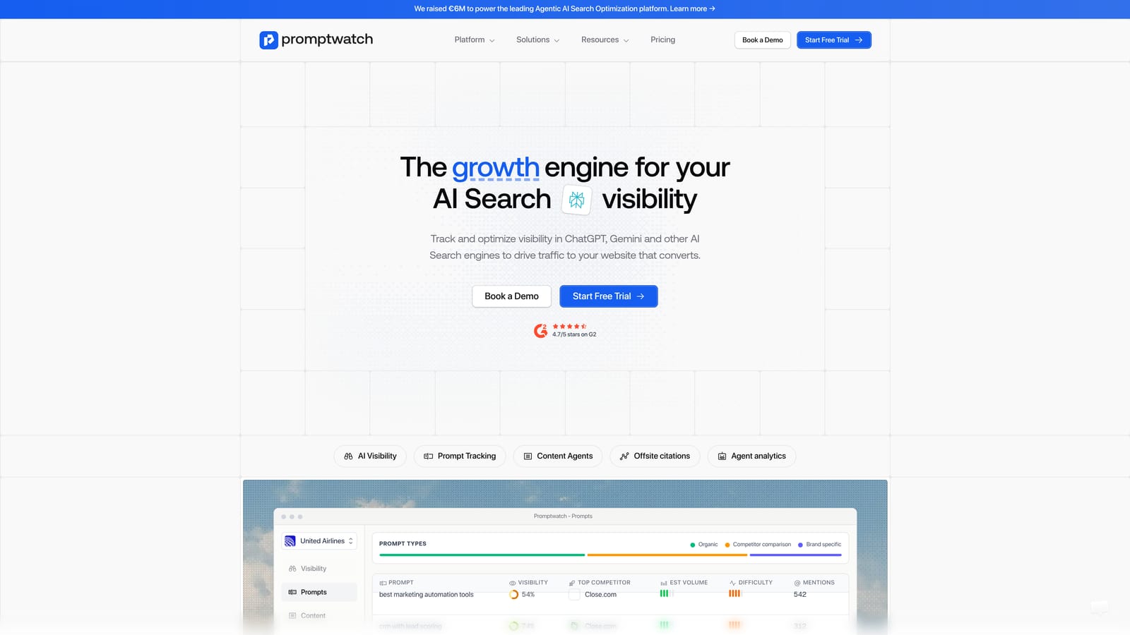 Screenshot of Promptwatch website