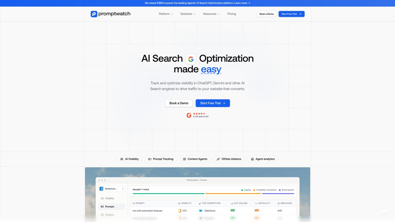 Screenshot of Promptwatch website