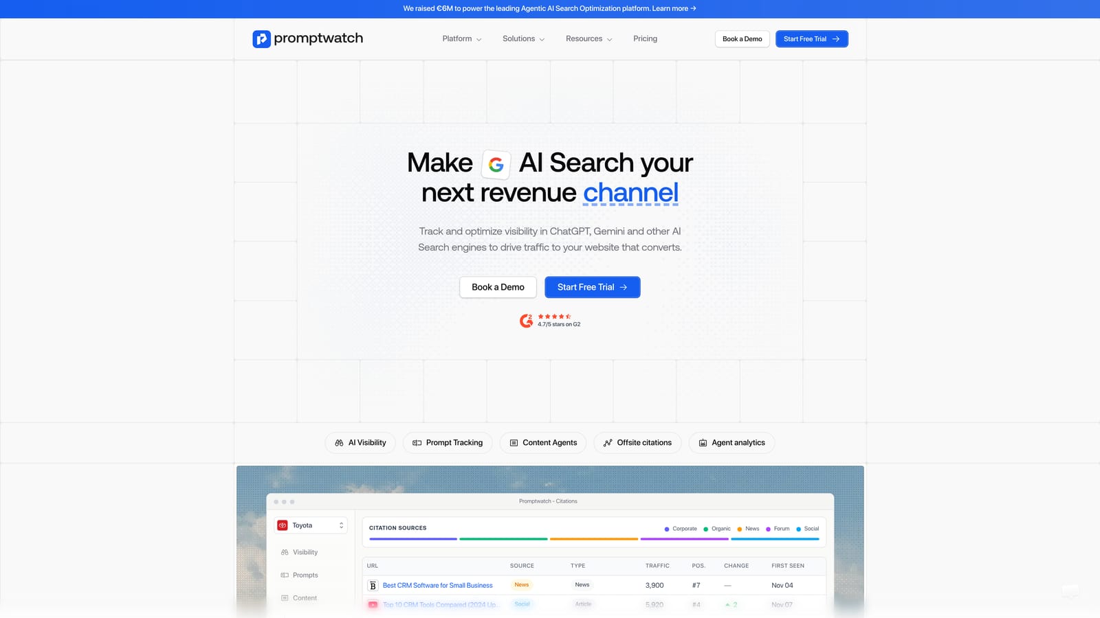 Screenshot of Promptwatch website