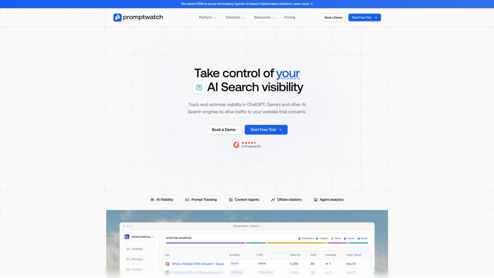 Screenshot of Promptwatch website