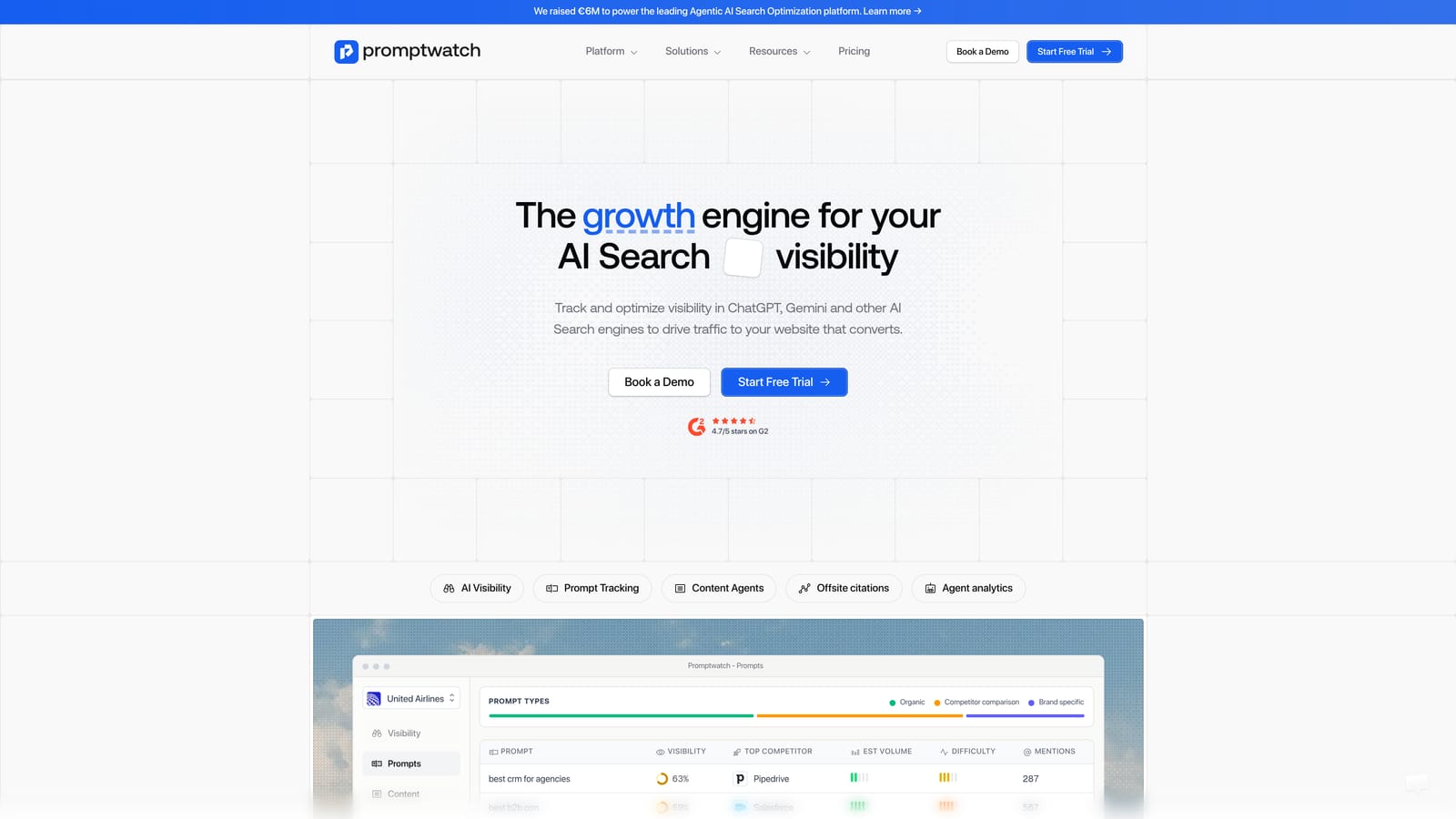 Screenshot of Promptwatch website