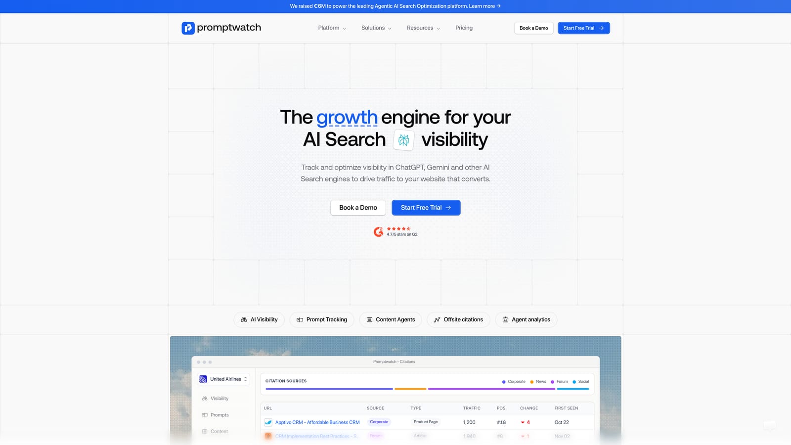 Screenshot of Promptwatch website