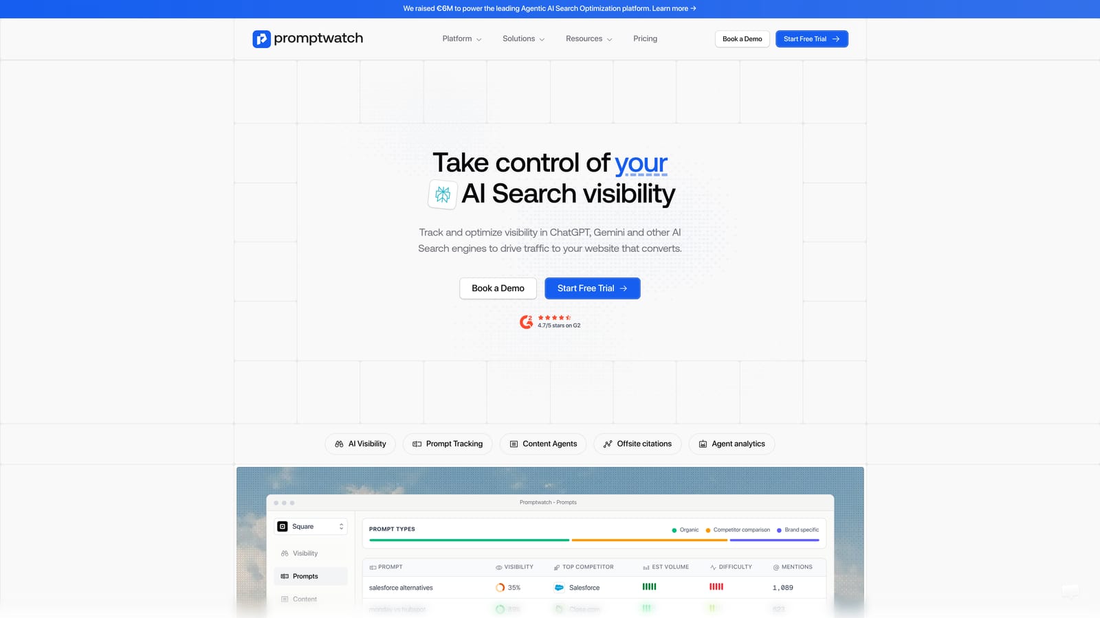 Screenshot of Promptwatch website