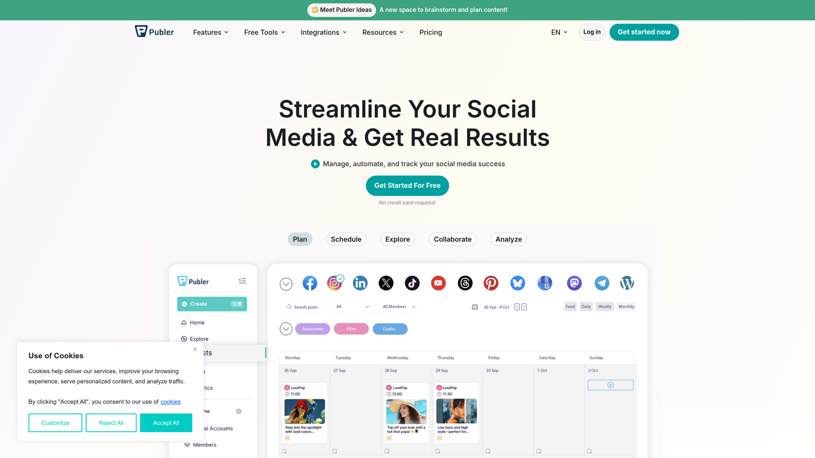 Screenshot of Publer website