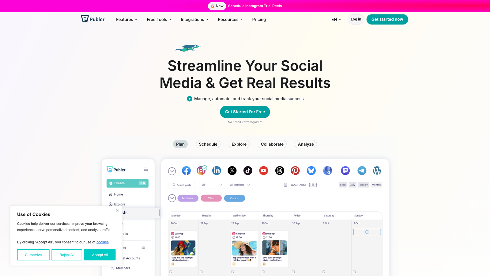 Screenshot of Publer website