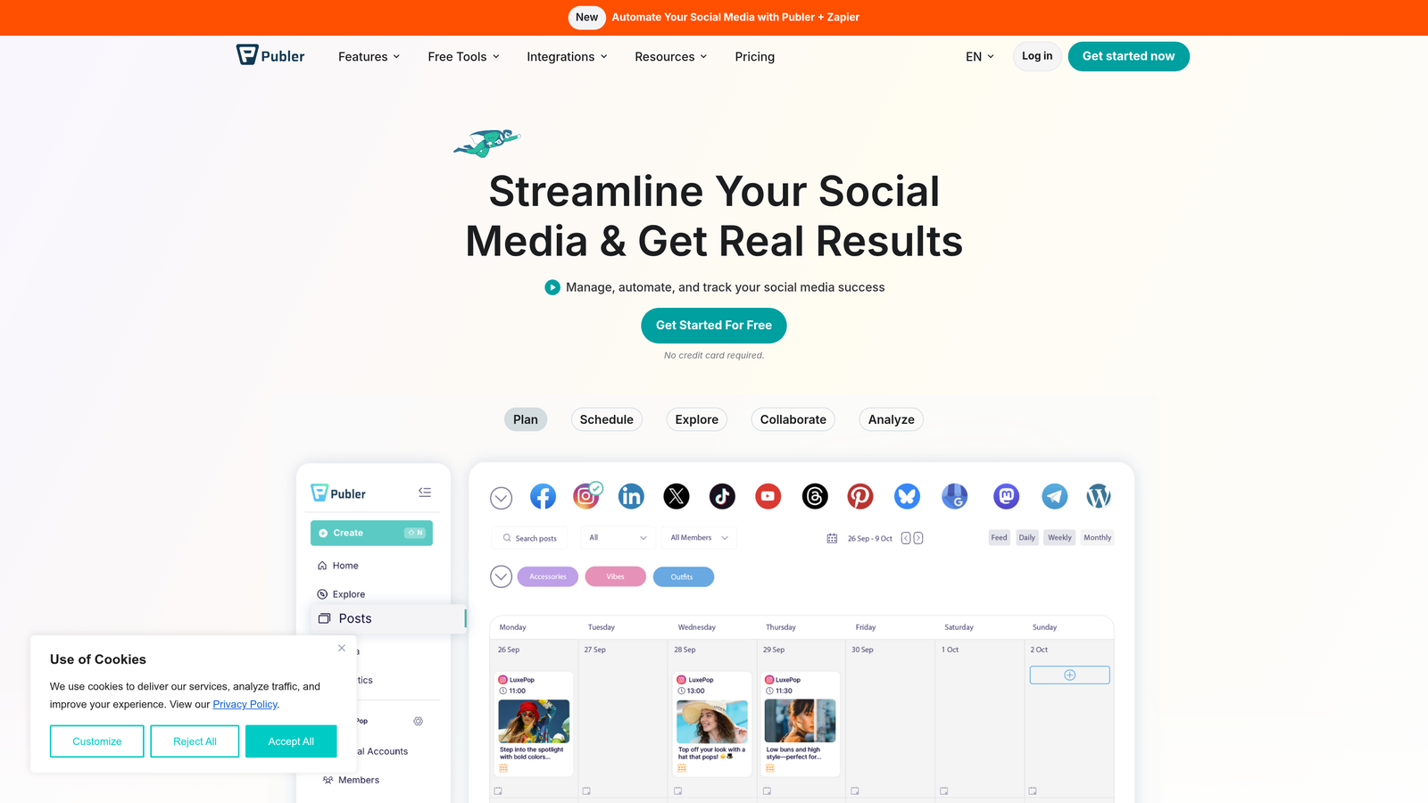 Screenshot of Publer website