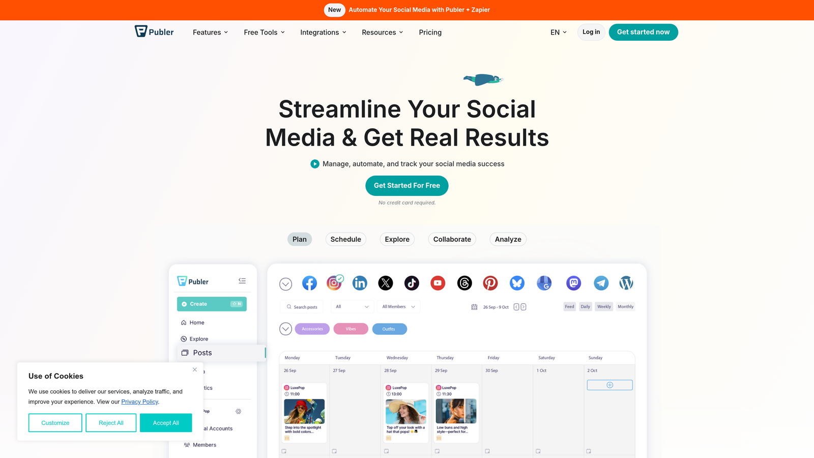Screenshot of Publer website