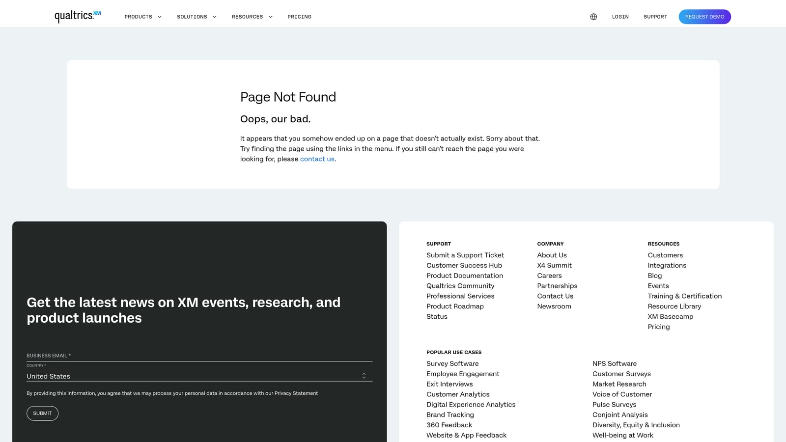 Screenshot of Qualtrics XM for Customer Service website