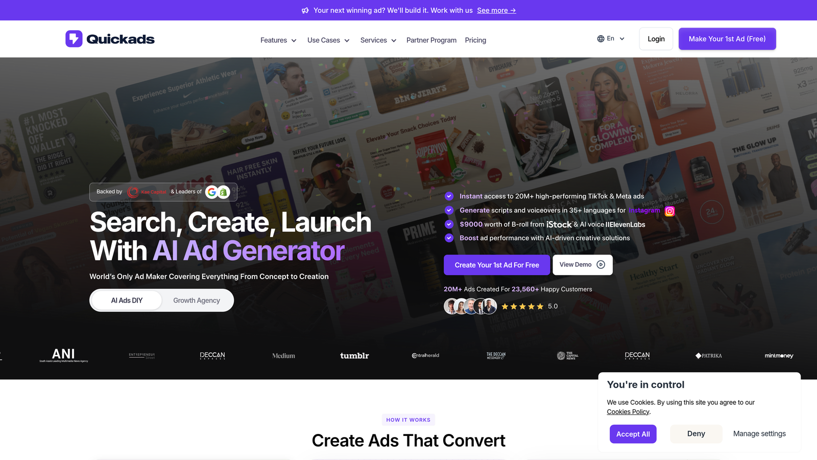 Screenshot of Quickads website