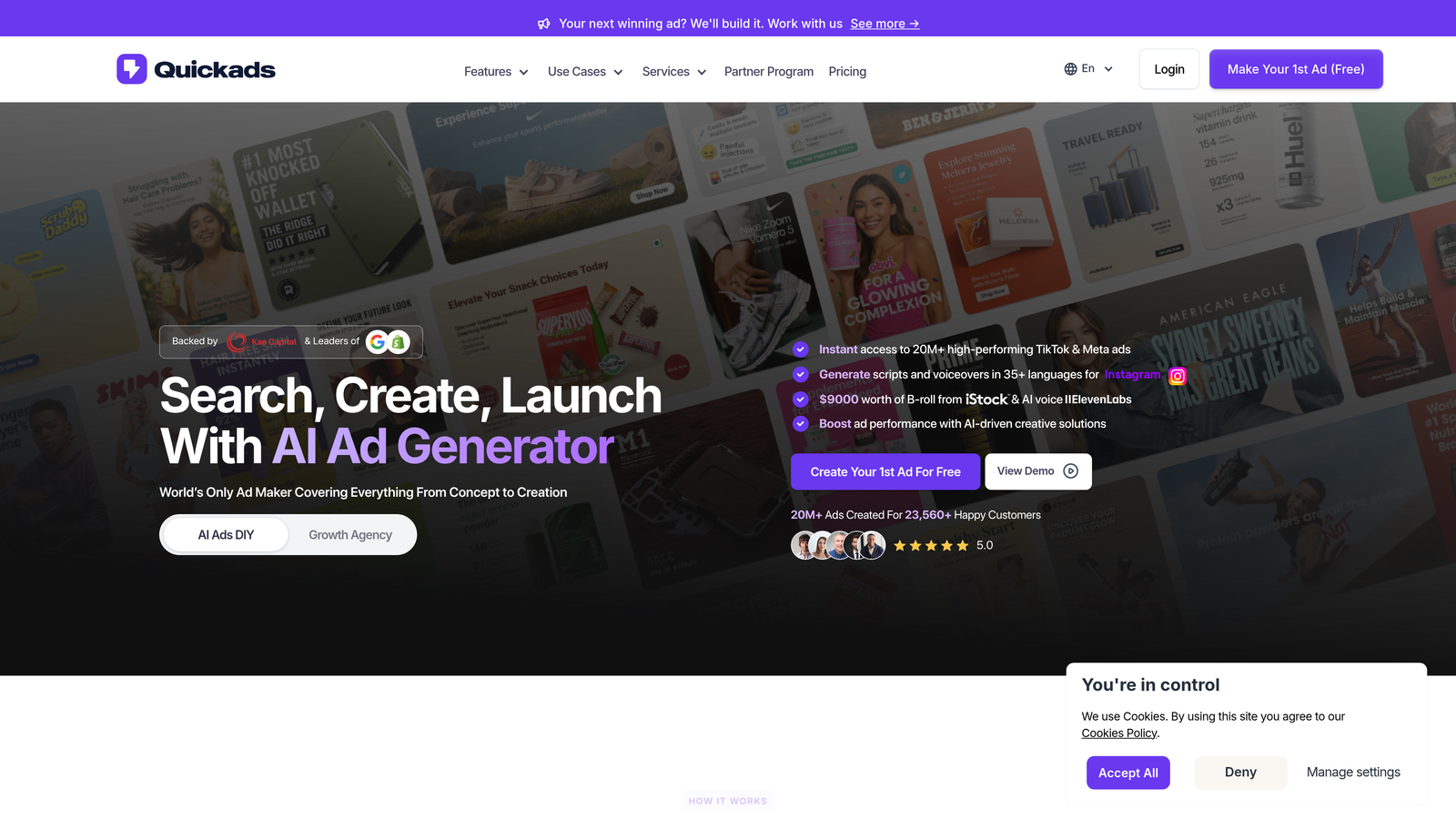 Screenshot of Quickads website