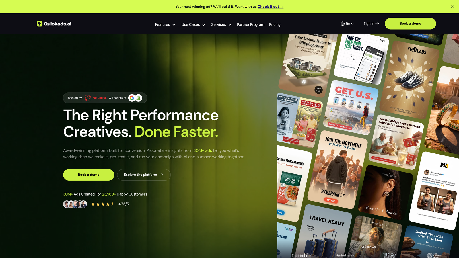 Screenshot of Quickads website