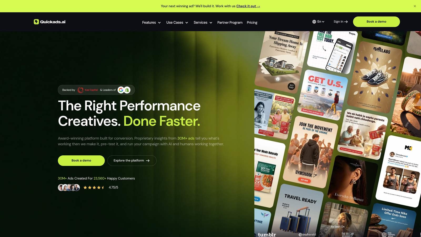 Screenshot of Quickads website