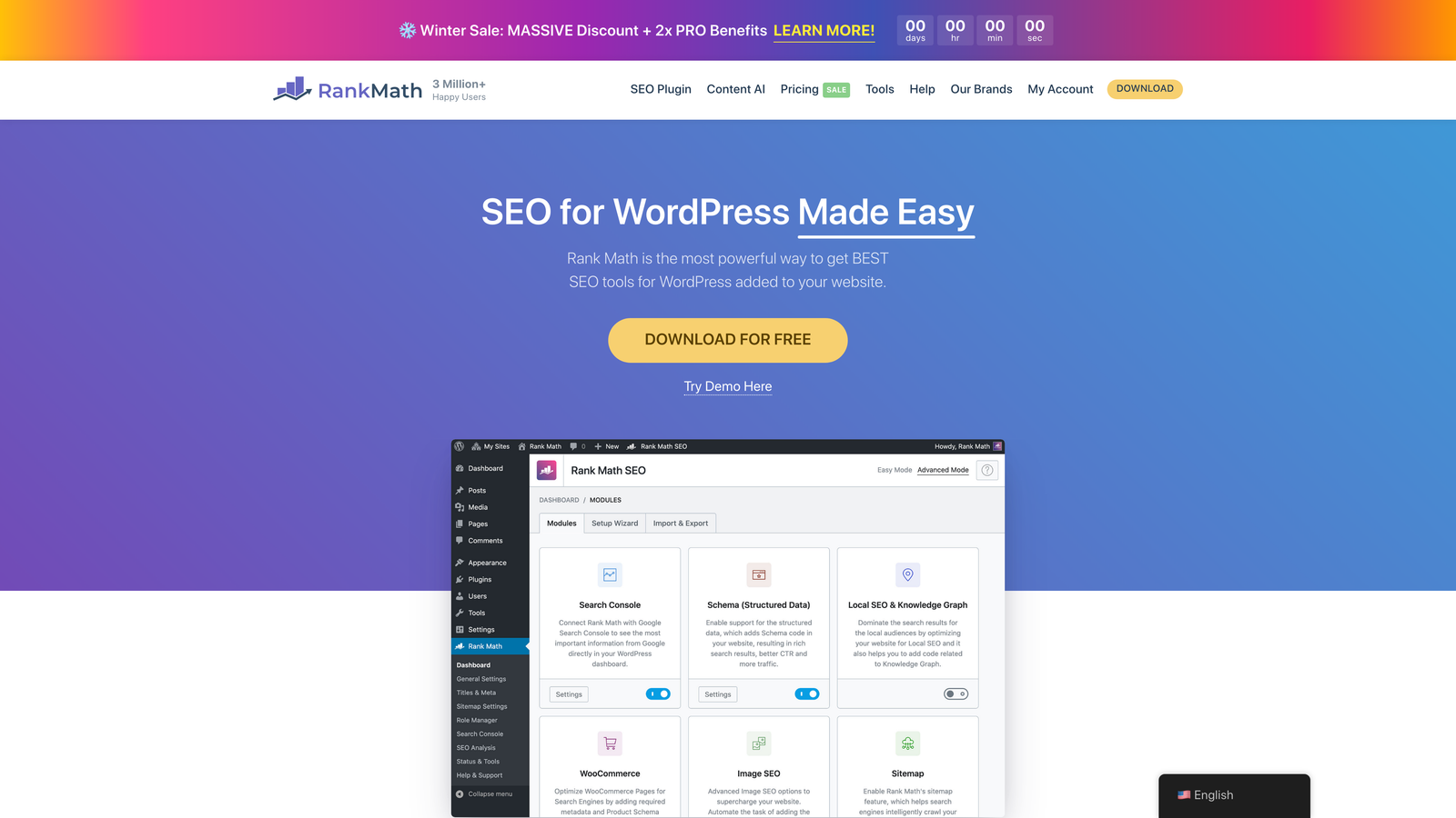 Screenshot of Rank Math website